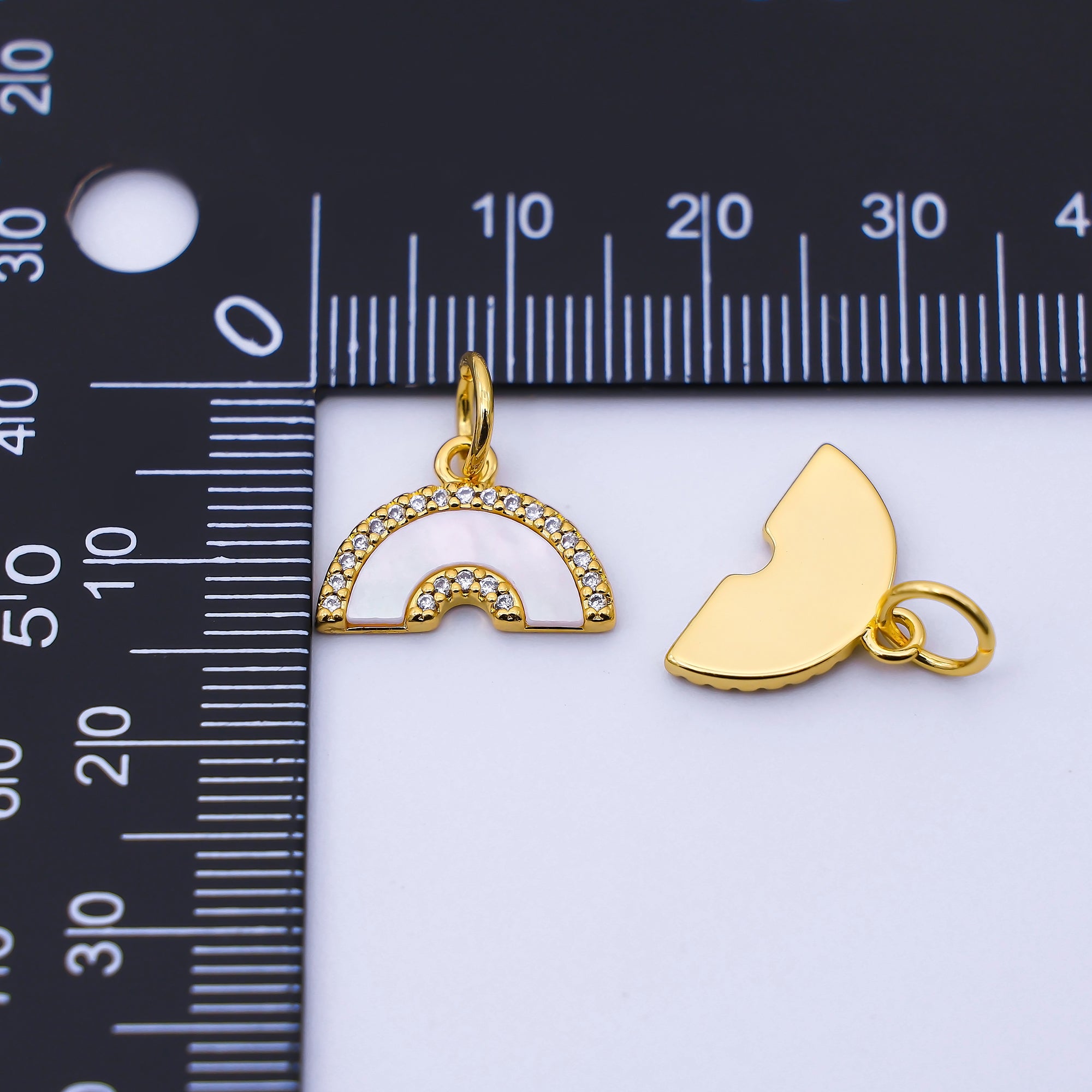 24K Gold Filled 15mm Shell Pearl Micro Paved CZ Rainbow Charm | C975