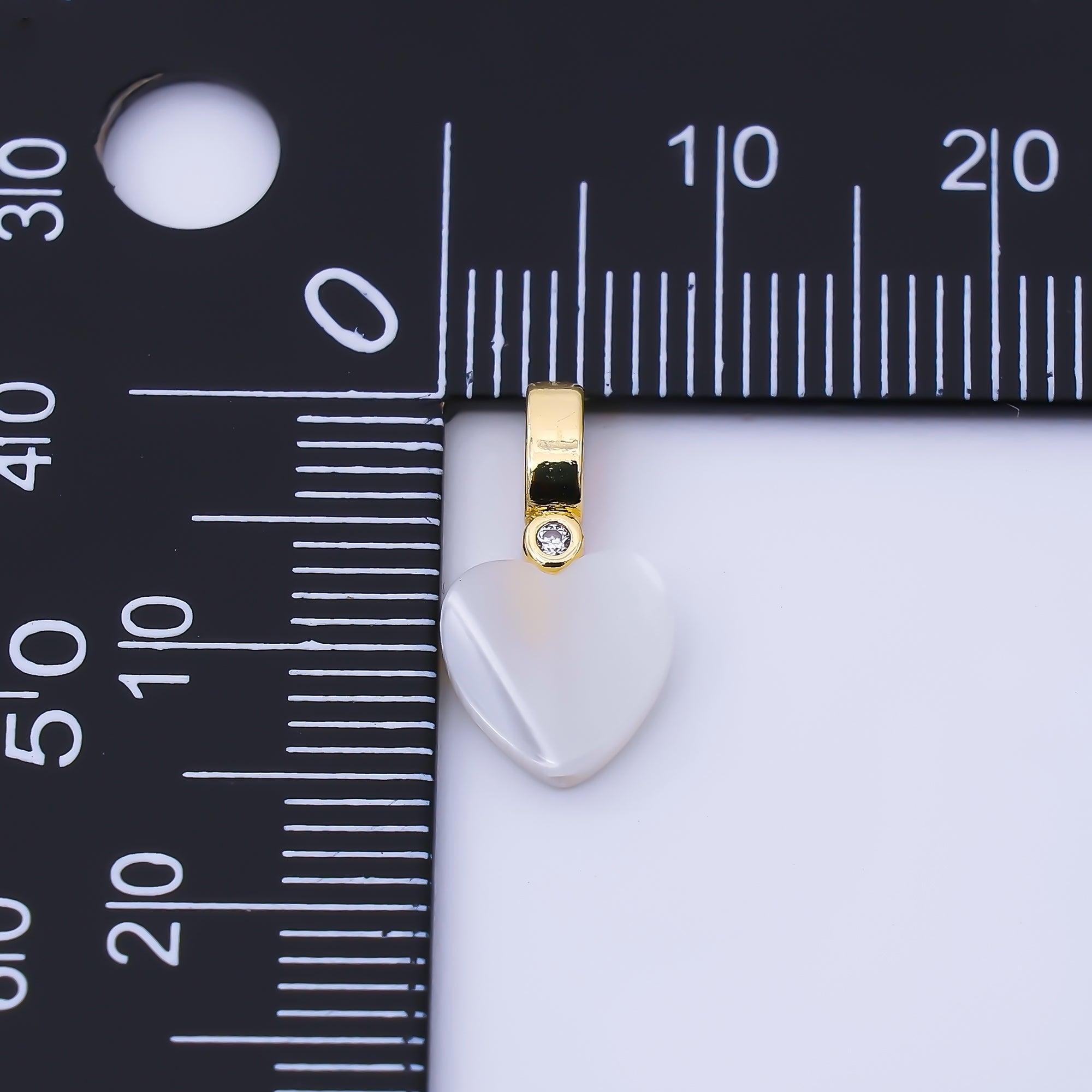 24K Gold Filled 15mm Heart Shell Pearl Clear CZ Bail Pendant | P1952