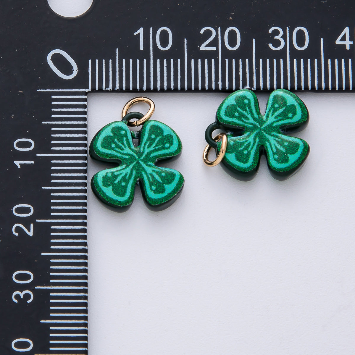 18K Gold Filled 15mm Green Clover Flower Enamel Charm | AF1614