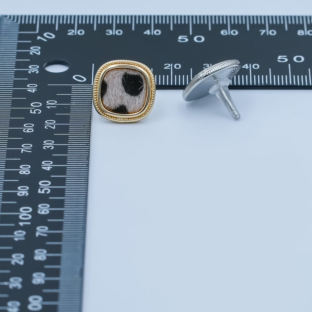 Animal Print Fur Snow Leopard Cheetah Square Bezel Stud Earrings in Gold & Silver | AE102 AE155