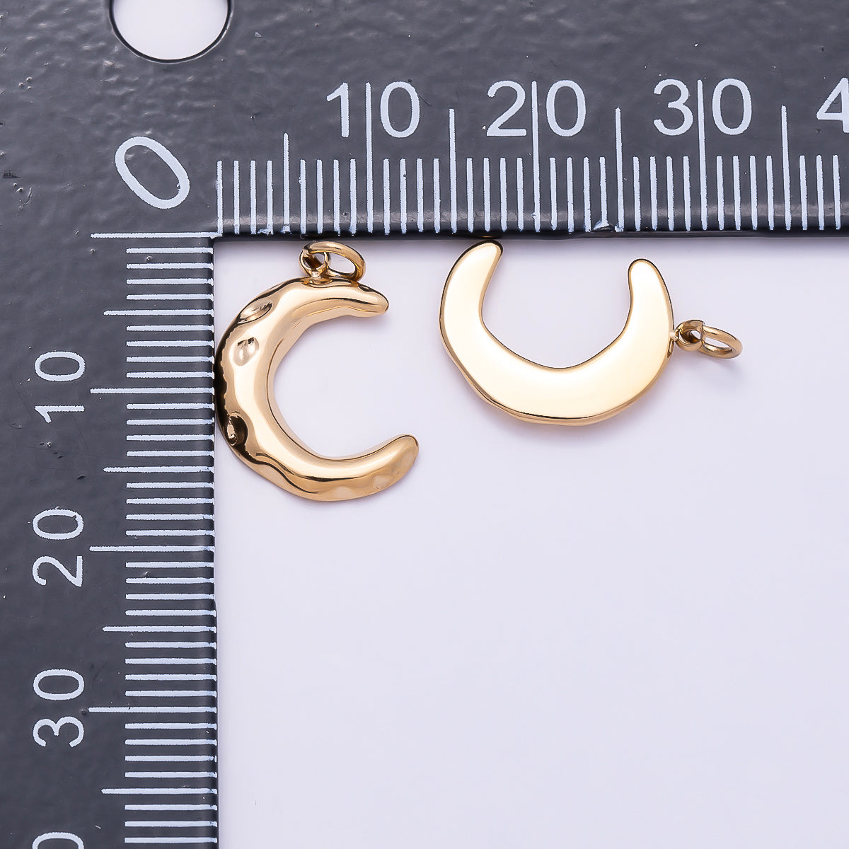 PVD Gold Stainless Steel 16mm Hammered Celestial Crescent Moon Charm | Charms-01015
