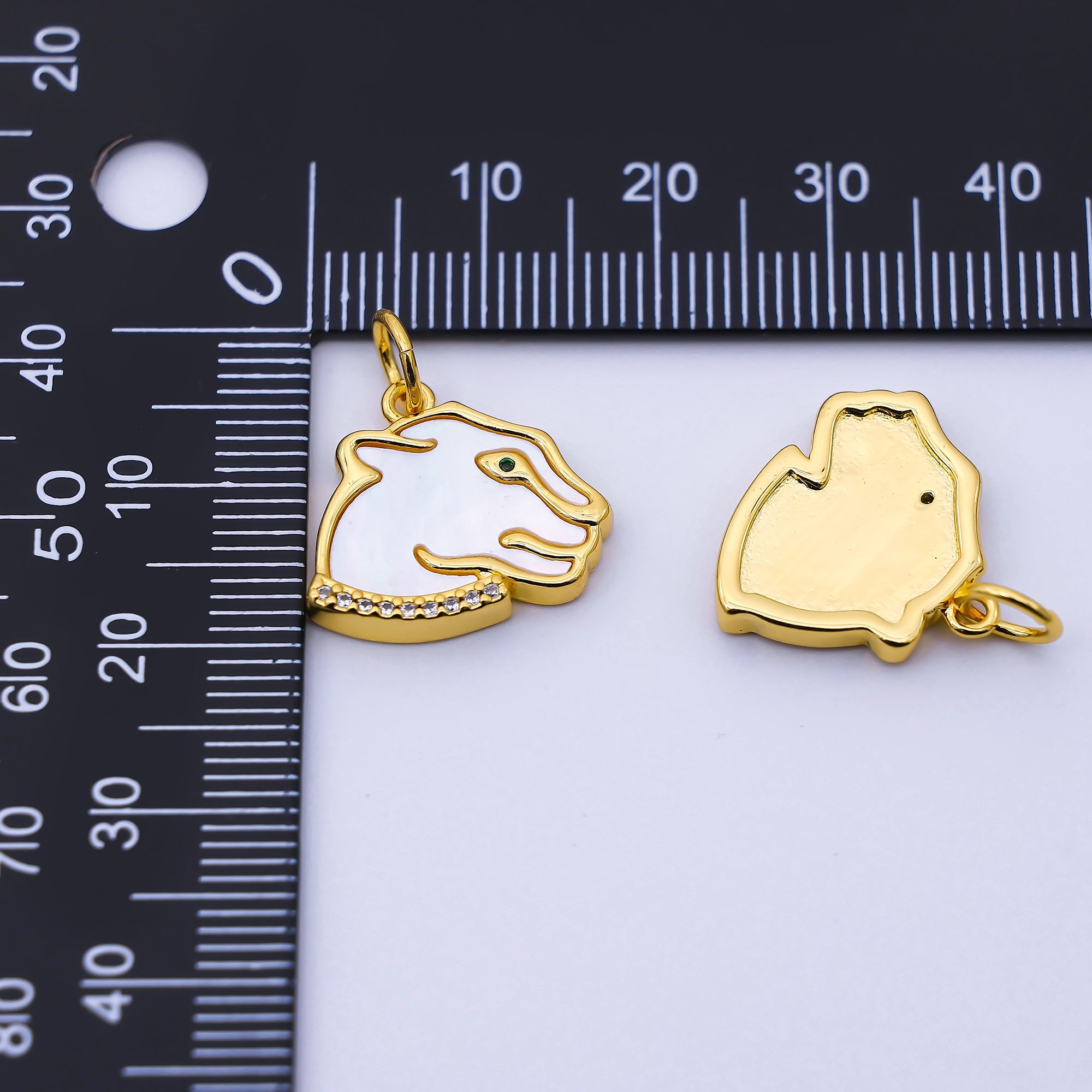 24K Gold Filled 16mm Shell Pearl CZ Micro Paved Panther Leopard Charm | C971