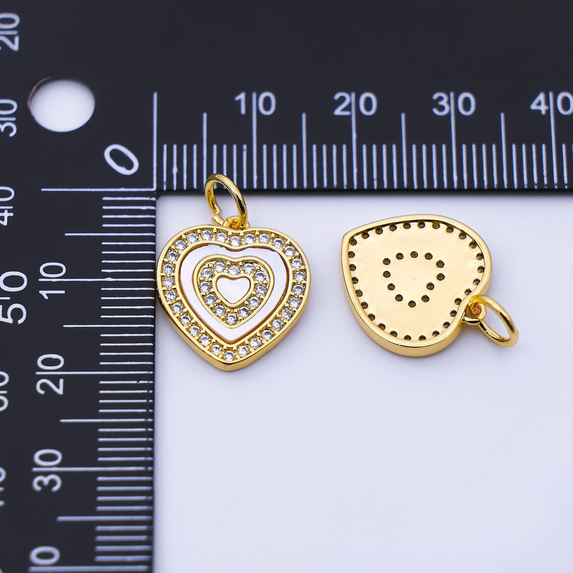 24K Gold Filled 16mm Shell Pearl Micro Paved CZ Heart Charm | C969