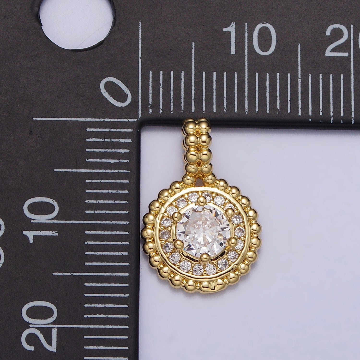 24K Gold Filled 16.5mm Clear Micro Paved CZ Dotted Round Pendant | AA00023