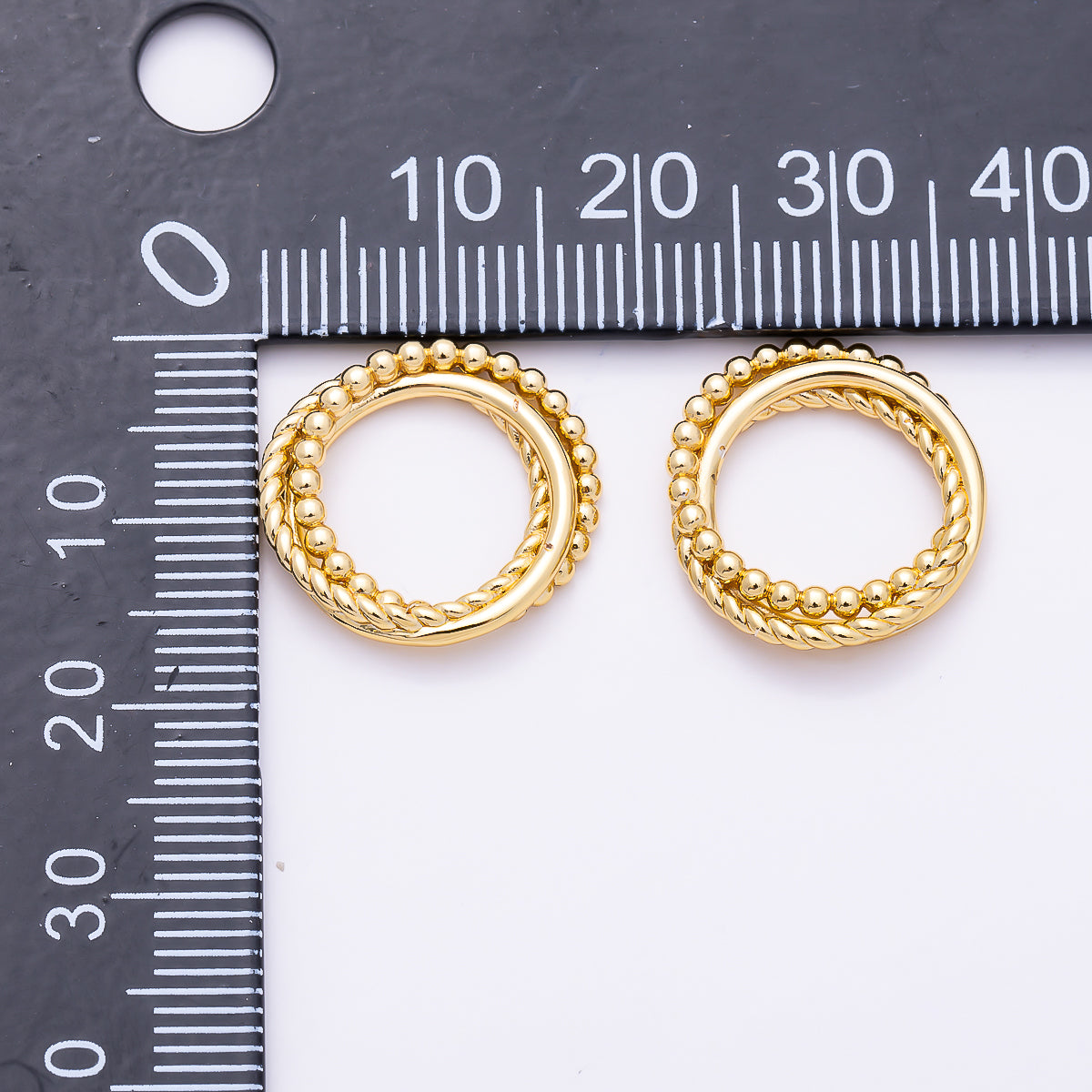 16K Gold Filled 17mm Double Row Beaded & Twisted Rope Textured Open Jump Ring Findings | Findings-00574