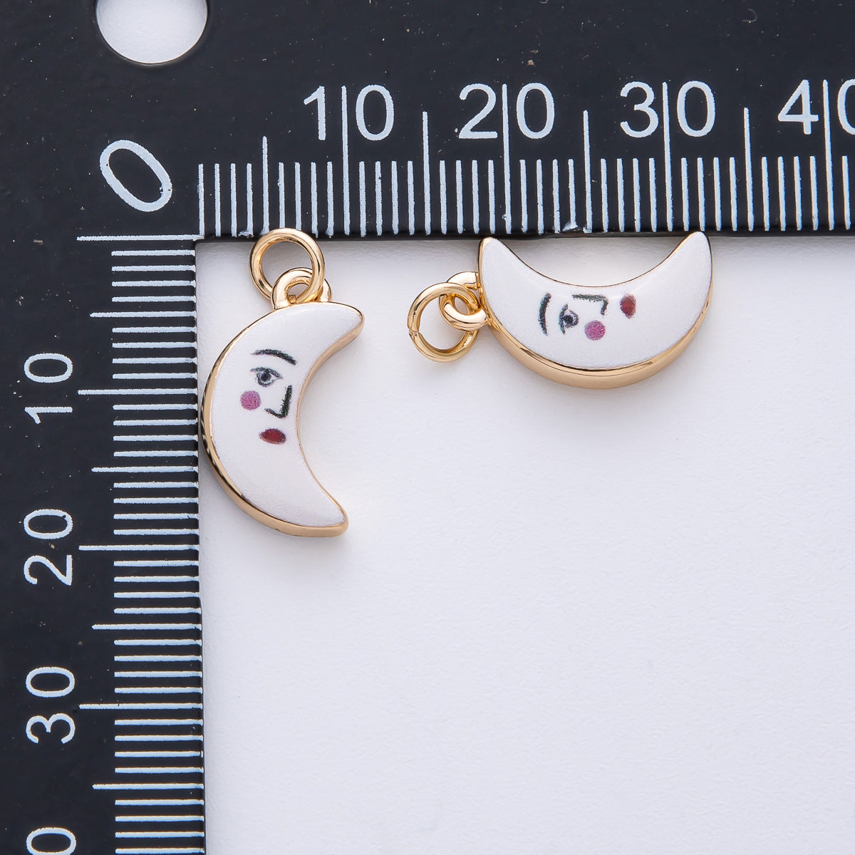 18K Gold Filled 17mm Face Celestial Crescent Moon White Enamel Charm | AF1611