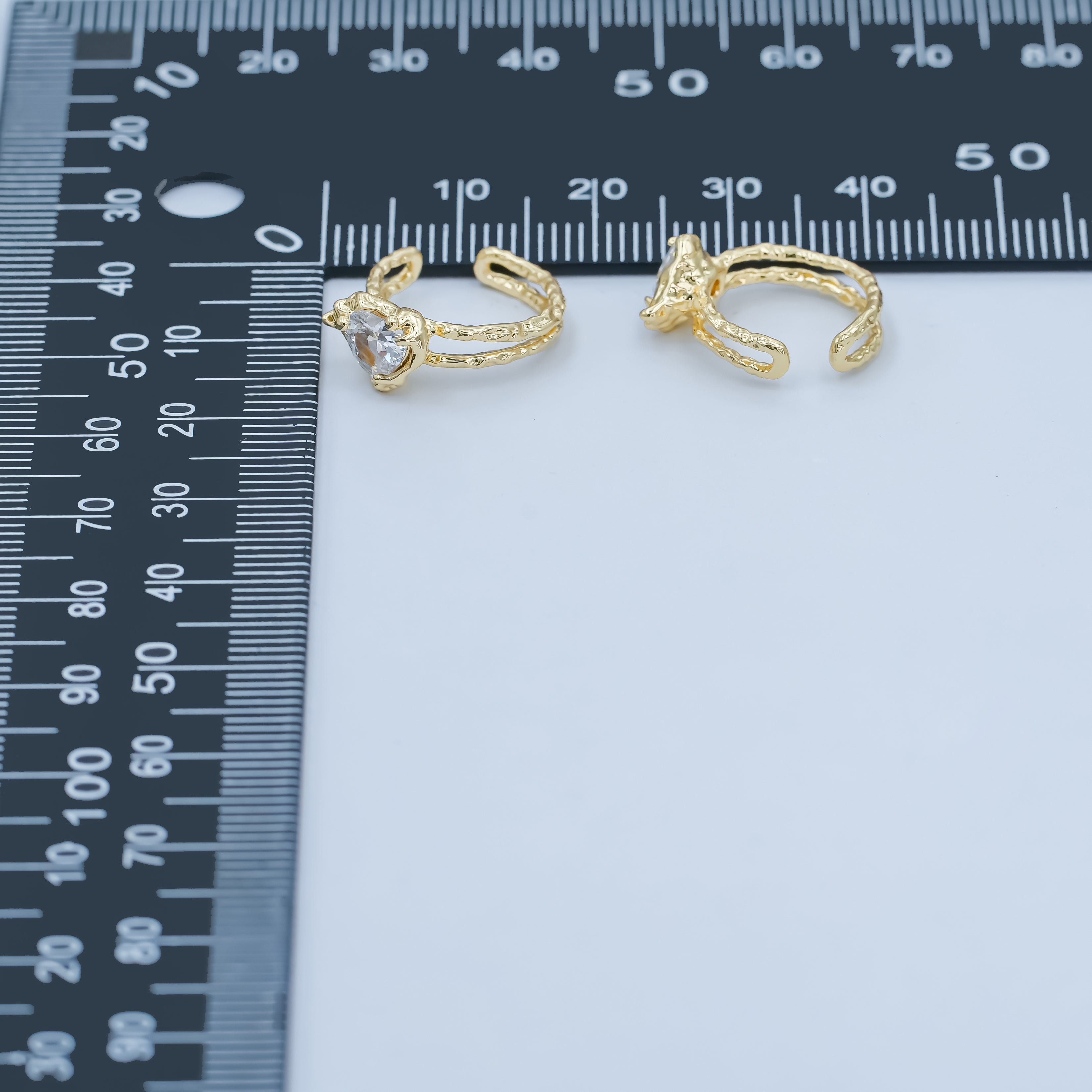 24K Gold Filled Clear CZ Heart Molten Hammered Ear Cuff Earrings | AI052