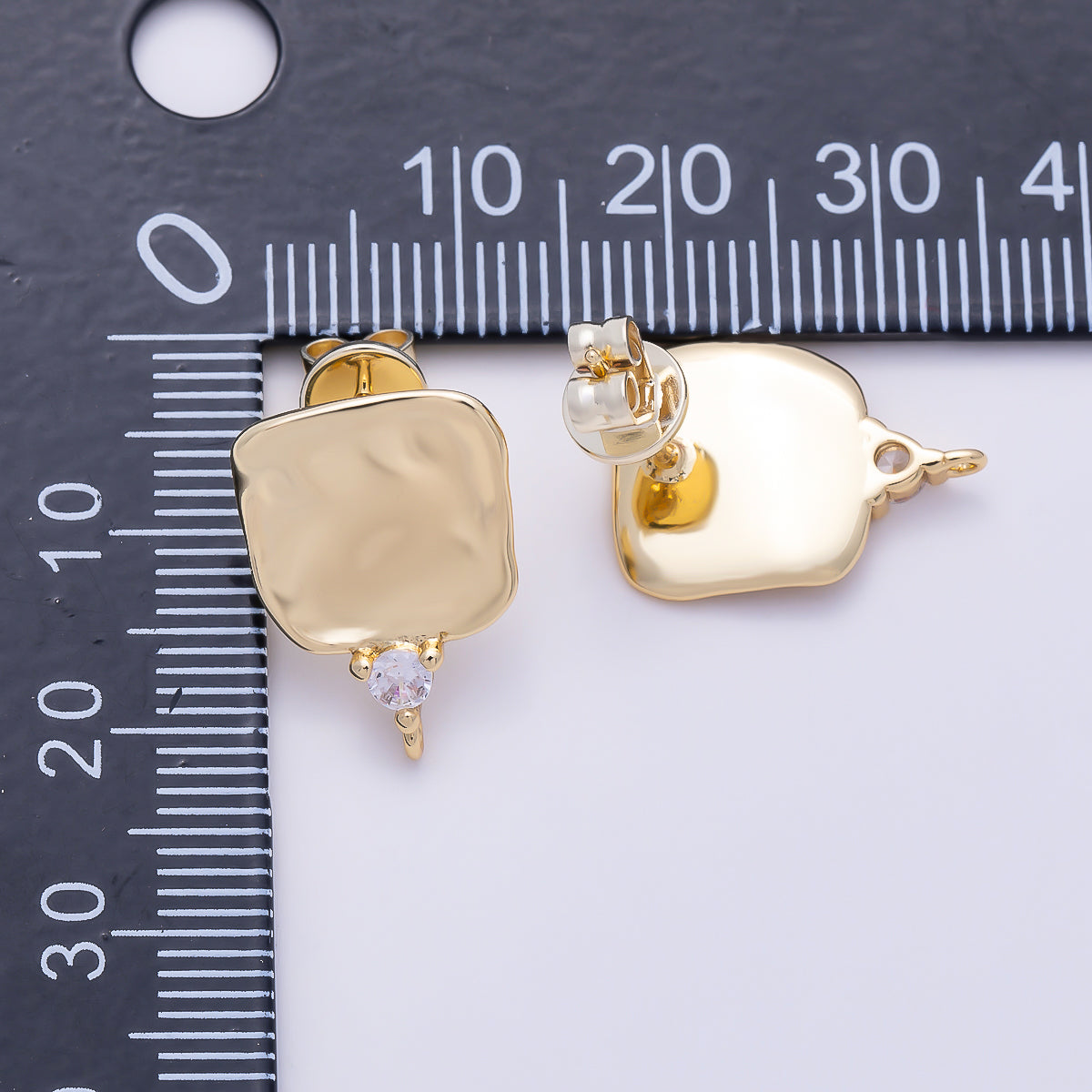 16K Gold Filled 17.5mm Clear CZ Molten Square Drop Stud Earring Findings | Findings-00490