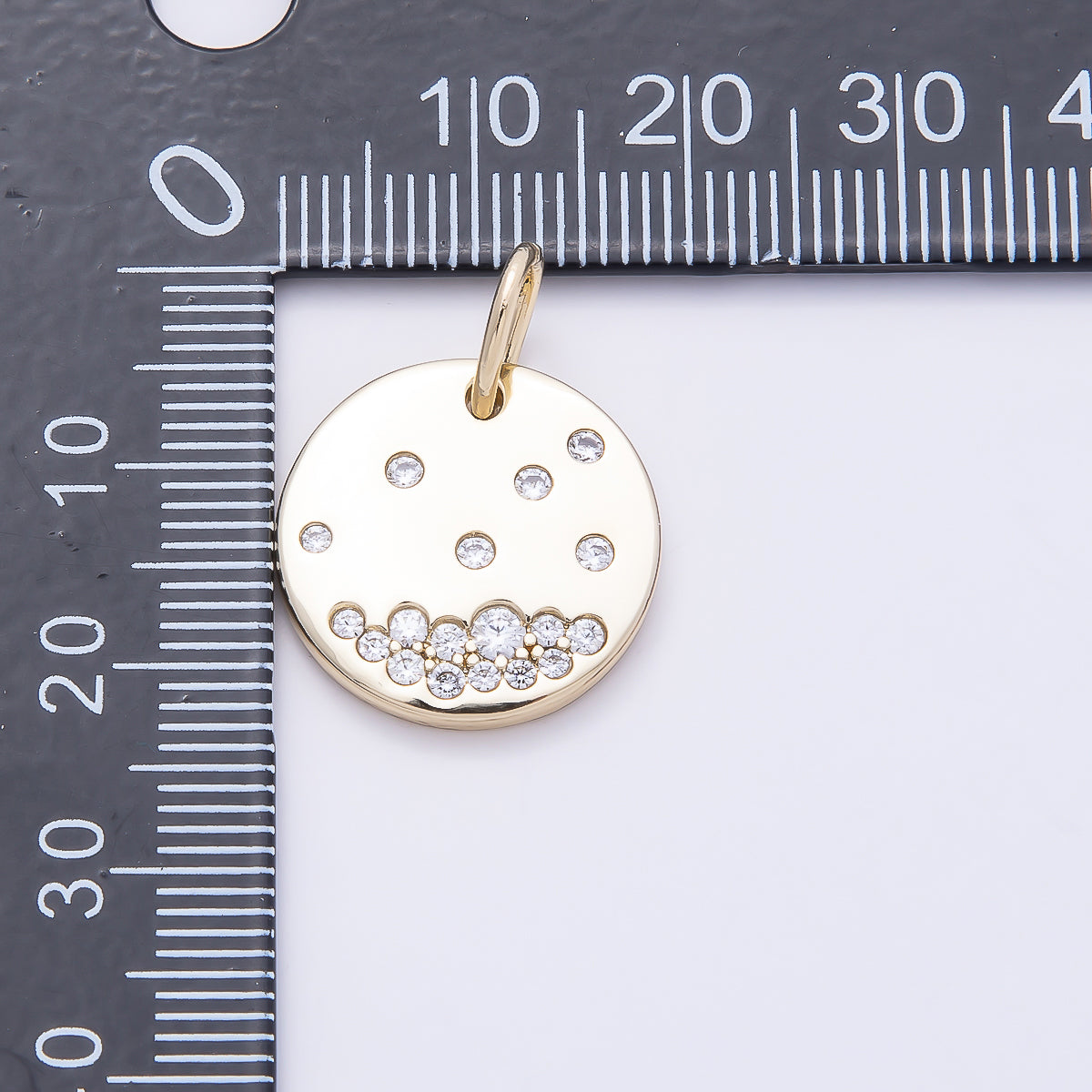 14K Gold Filled 18mm Clear CZ Dotted Round Pendant | Charms-01053