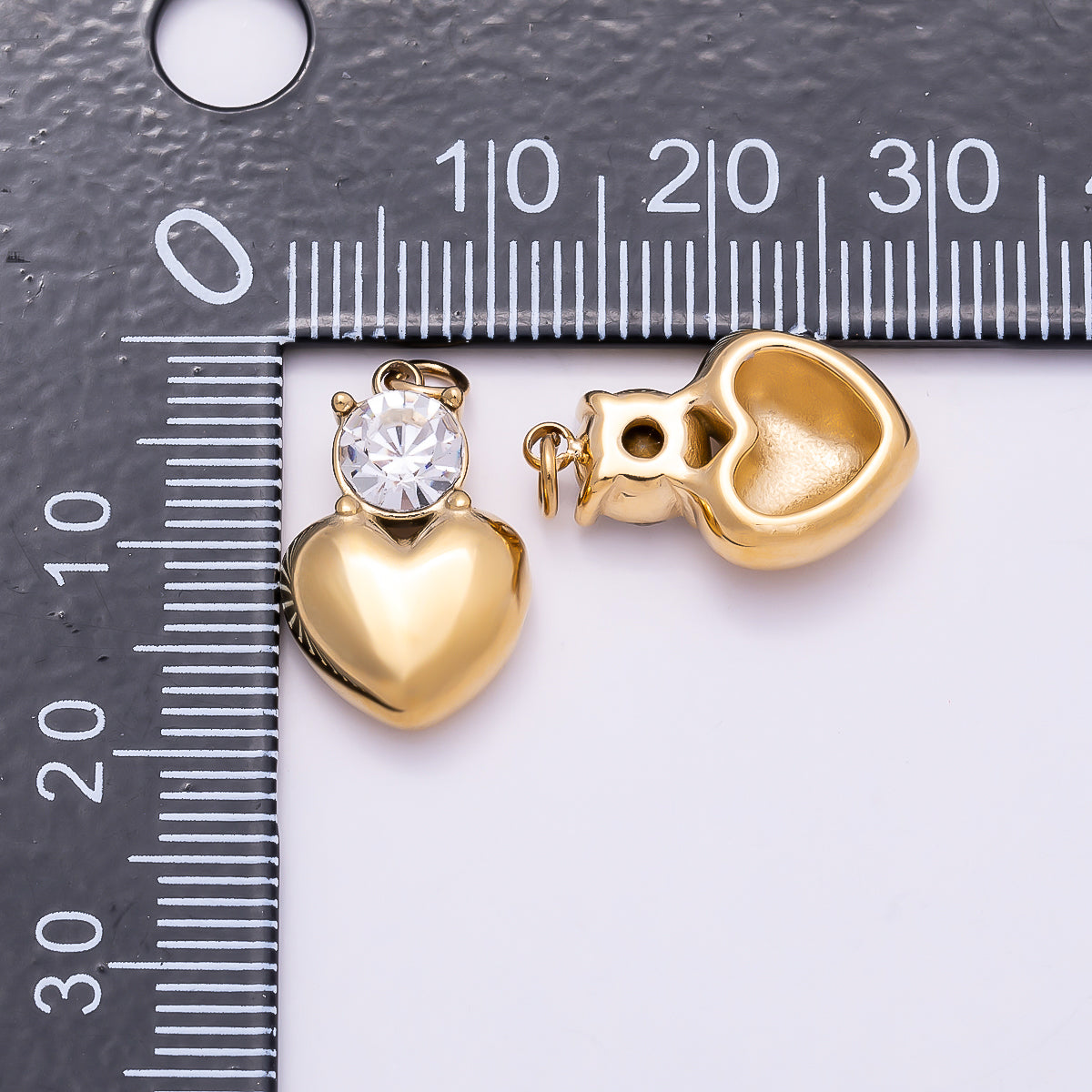 PVD Gold Stainless Steel 18mm Clear CZ Heart Mini Charm | Charms-01026