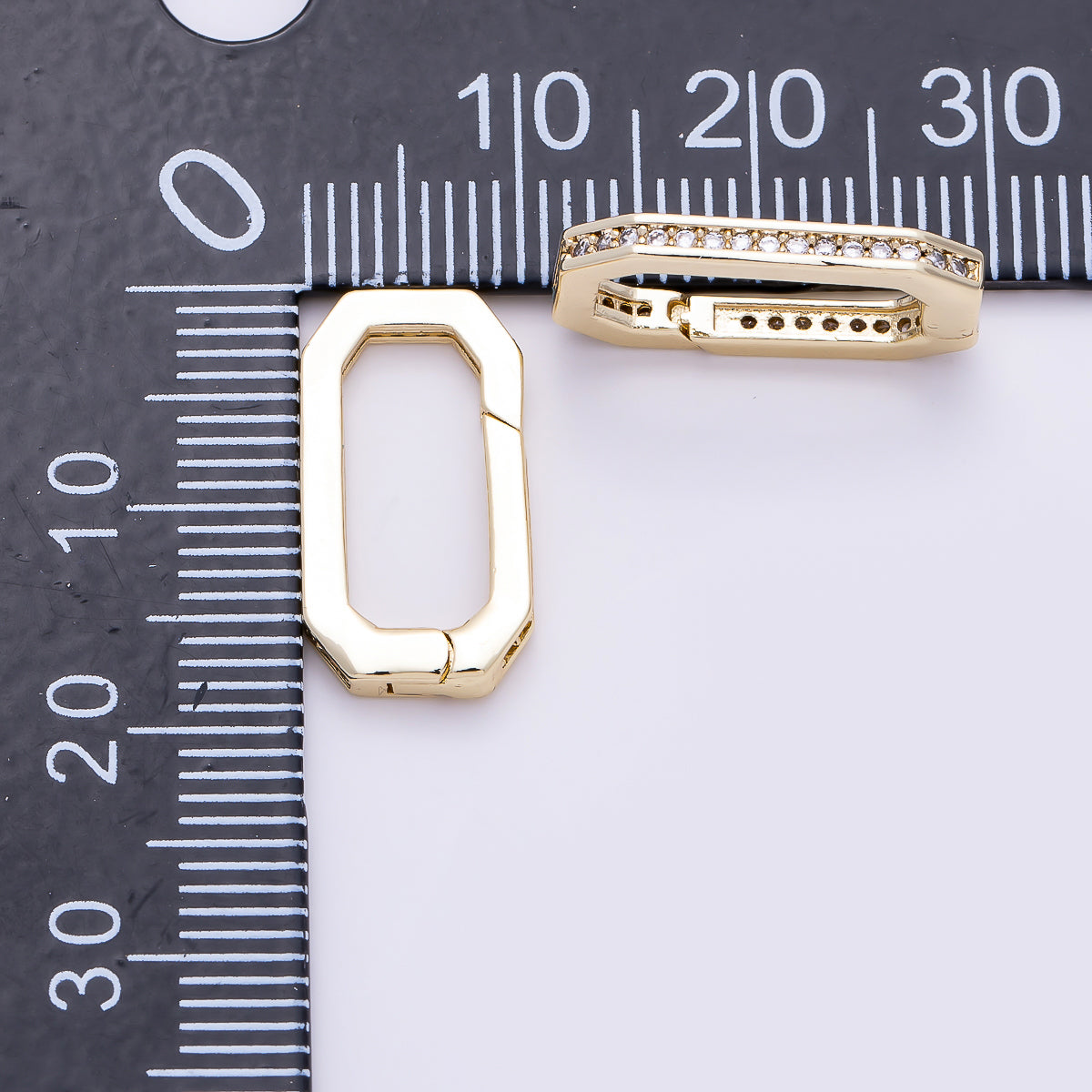 16K Gold Filled 18mm Micro Paved CZ Edged Oblong Push Gate Enhancer Findings in Gold & Silver | Findings-00429