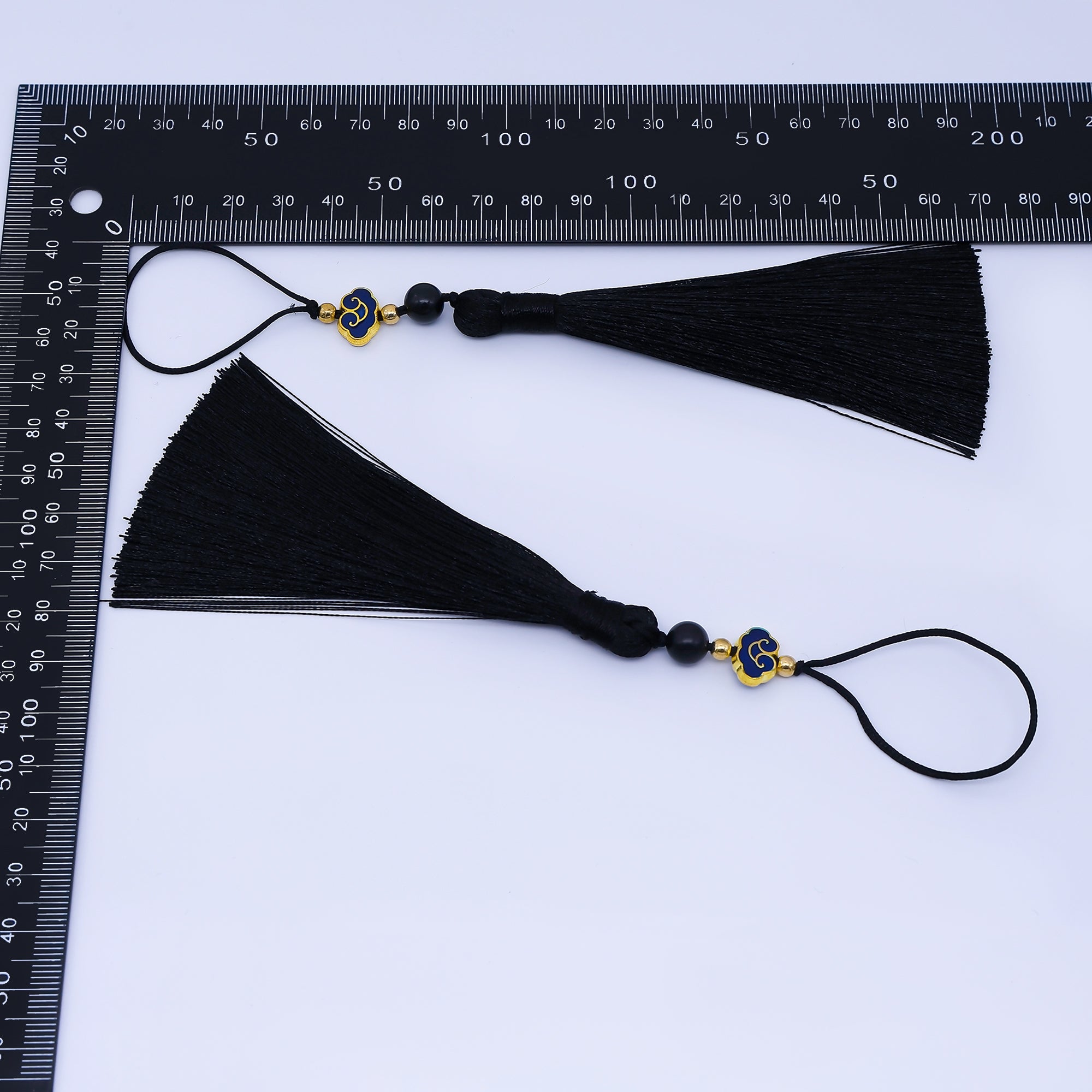 Black Silk Tassel with Onyx Beads Accent Decorative Pendant for Jewelry or Accessories Z1492
