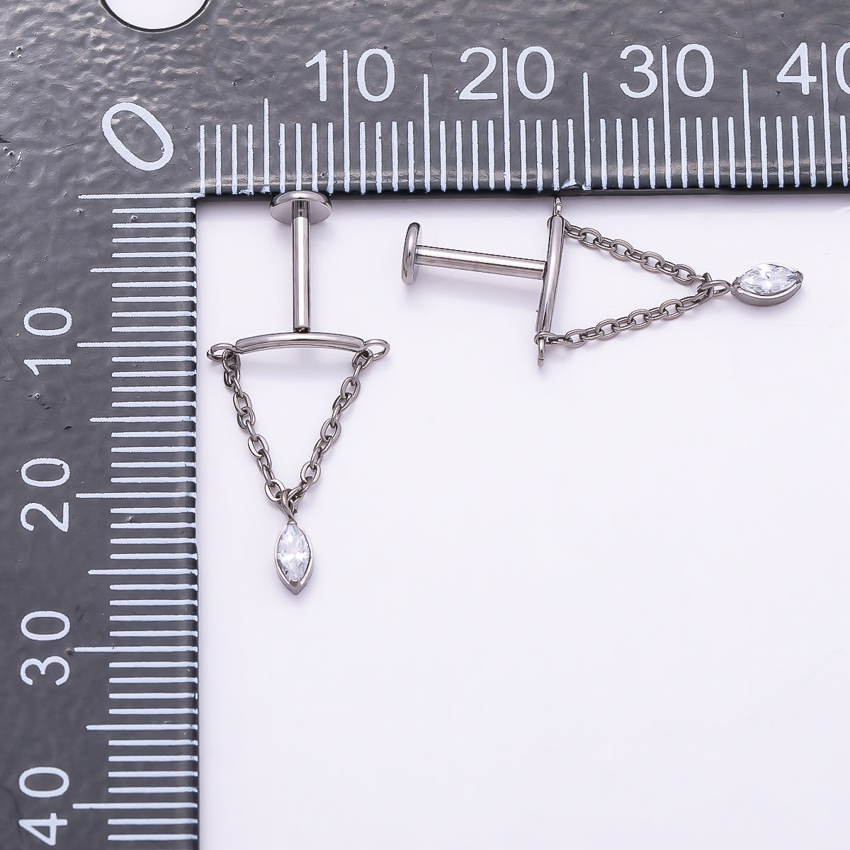 Titanium Marquise CZ Curved Chain Drop Cartilage Piercing Flat Back Stud | Findings-00268