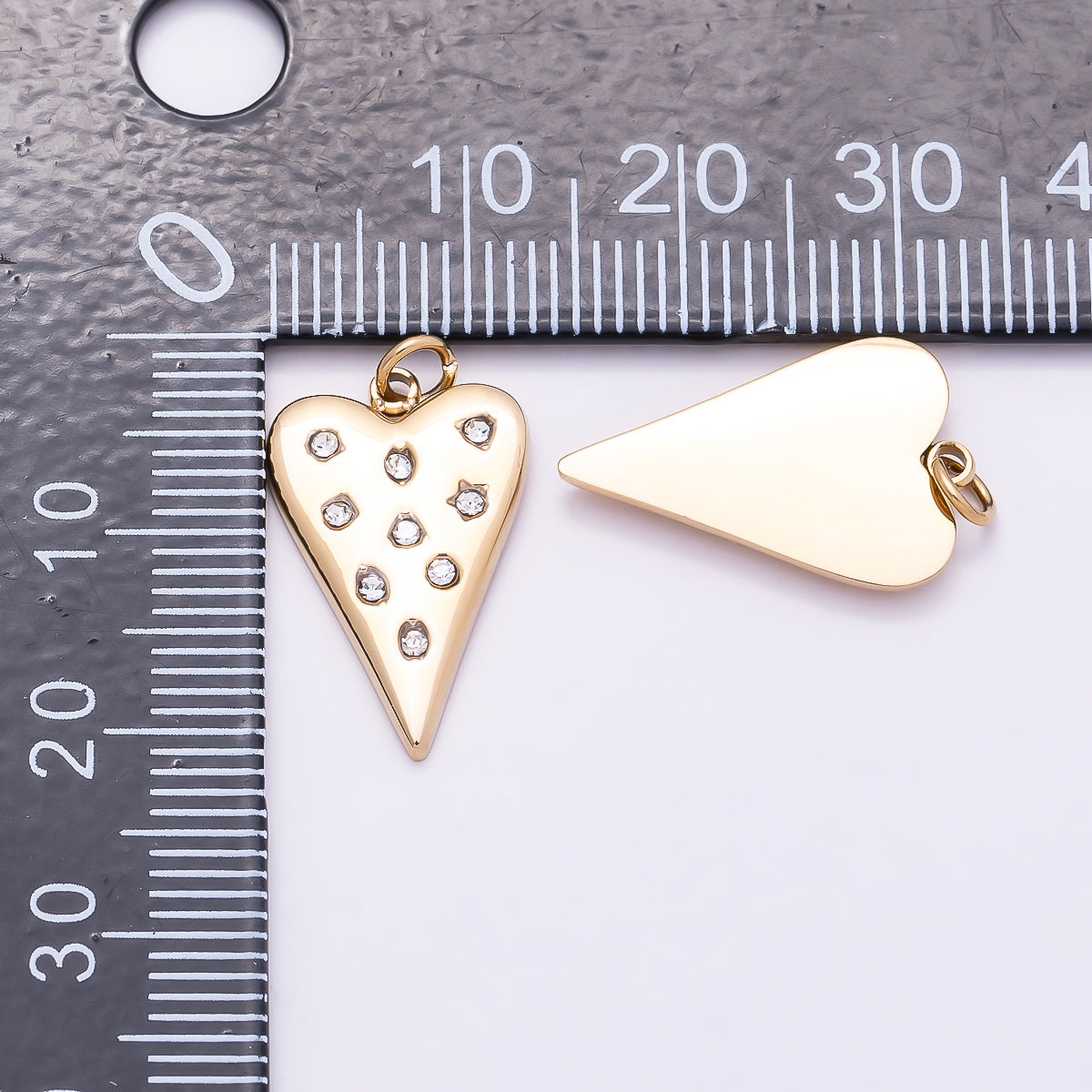 PVD Gold Stainless Steel 19mm Clear CZ Dotted Heart Charm | Charms-01025