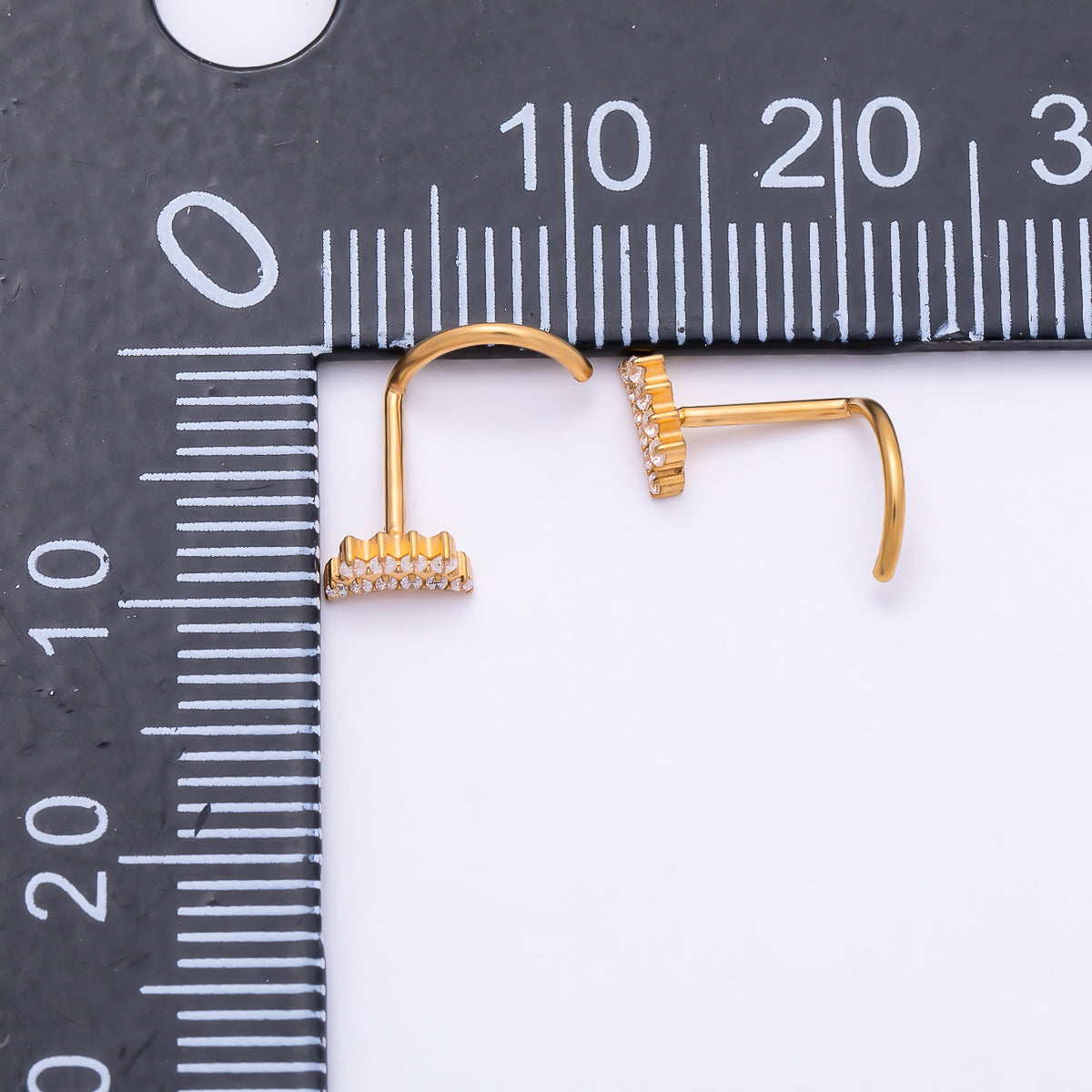 Titanium 3mm Double Row CZ Curved Cartilage Nose Single Piercing Stud | Findings-00437