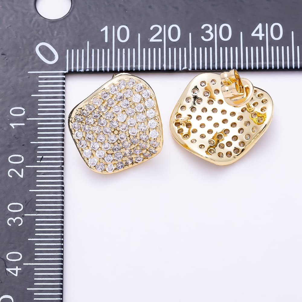 16K Gold Filled 20mm Micro Paved CZ Irregular Organic Pebble Stud Earring | Findings-00579