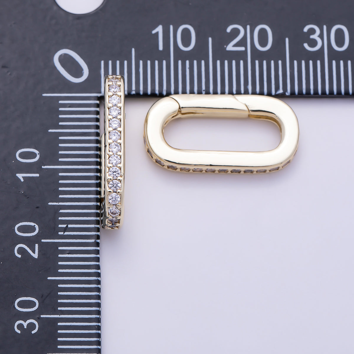 16K Gold Filled 20mm Micro Paved CZ Oblong Push Gate Enhancer Findings in Gold & Silver | Findings-00426 Findings-00427