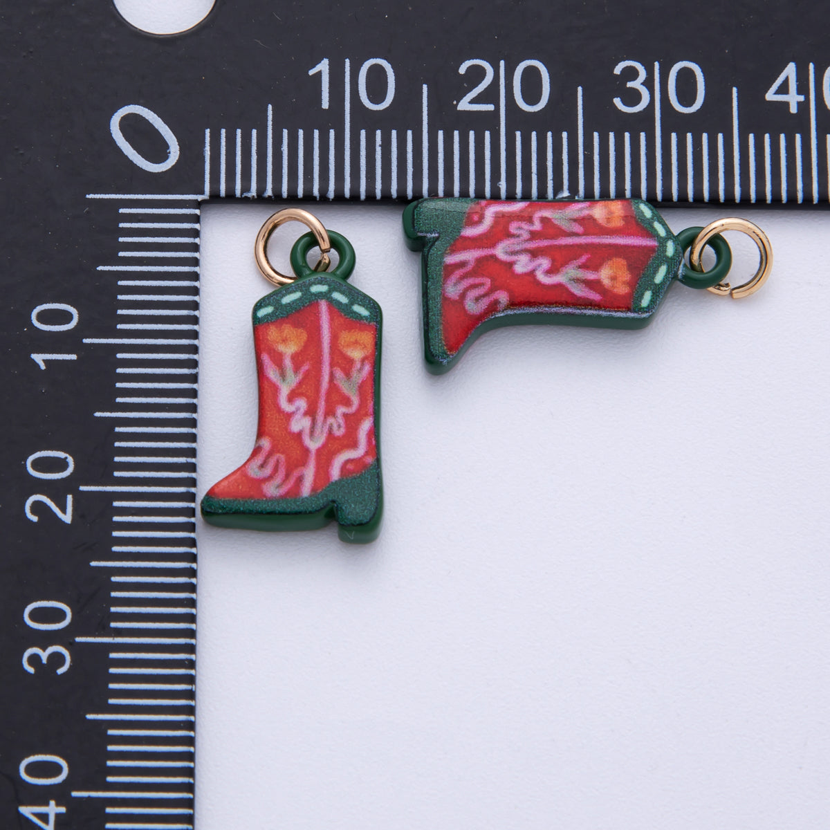 18K Gold Filled 21mm Blue, Green Flower Print Cowboy Shoes Charm | AF1606 AF1607