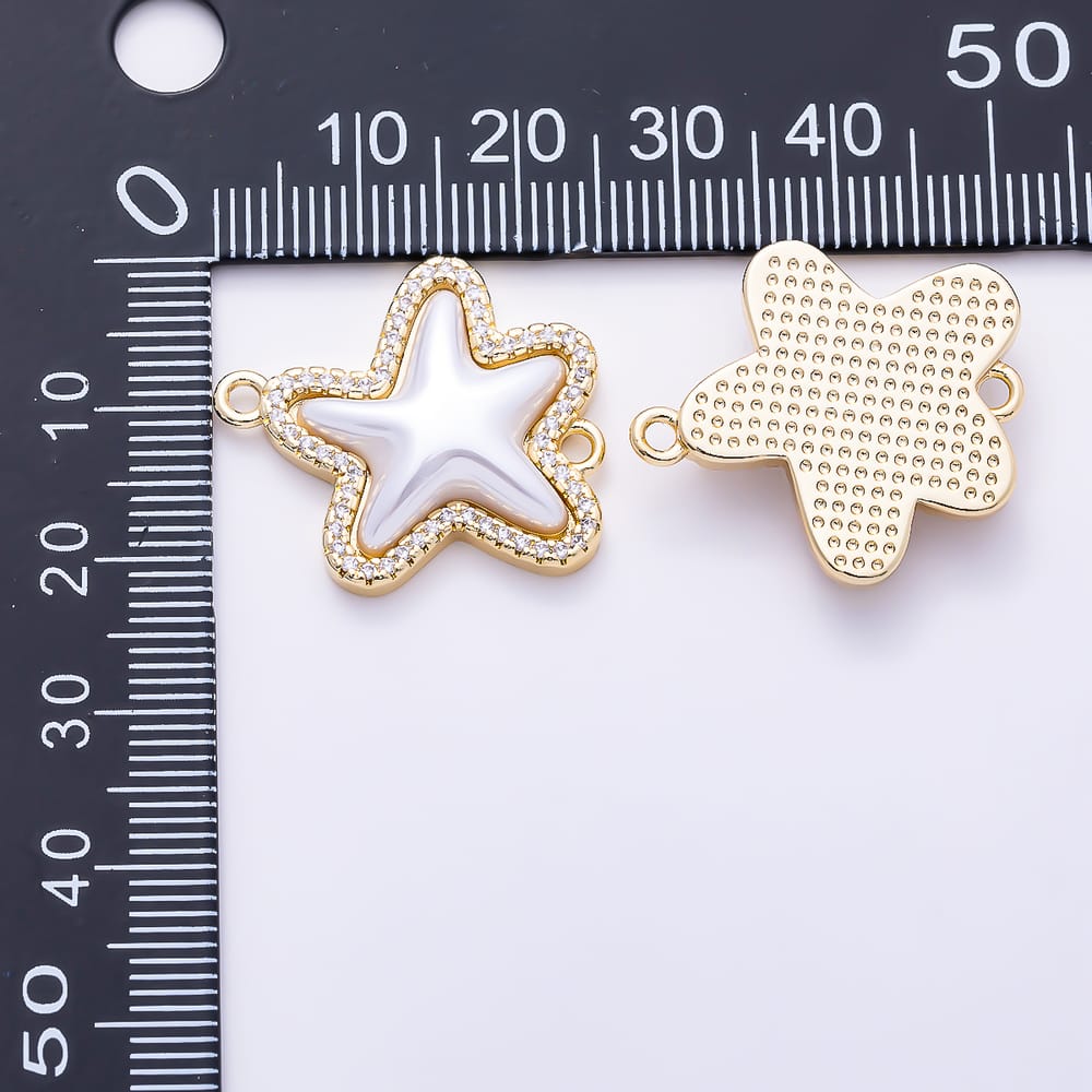16K Gold Filled 25mm Mother of Pearl Starfish Micro Paved CZ Connector | Connectors-00048