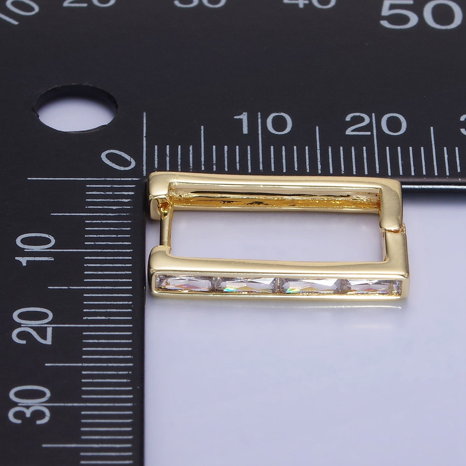 14K Gold Filled Baguette Lined Square Hoop Earrings | AE521 - DLUXCA