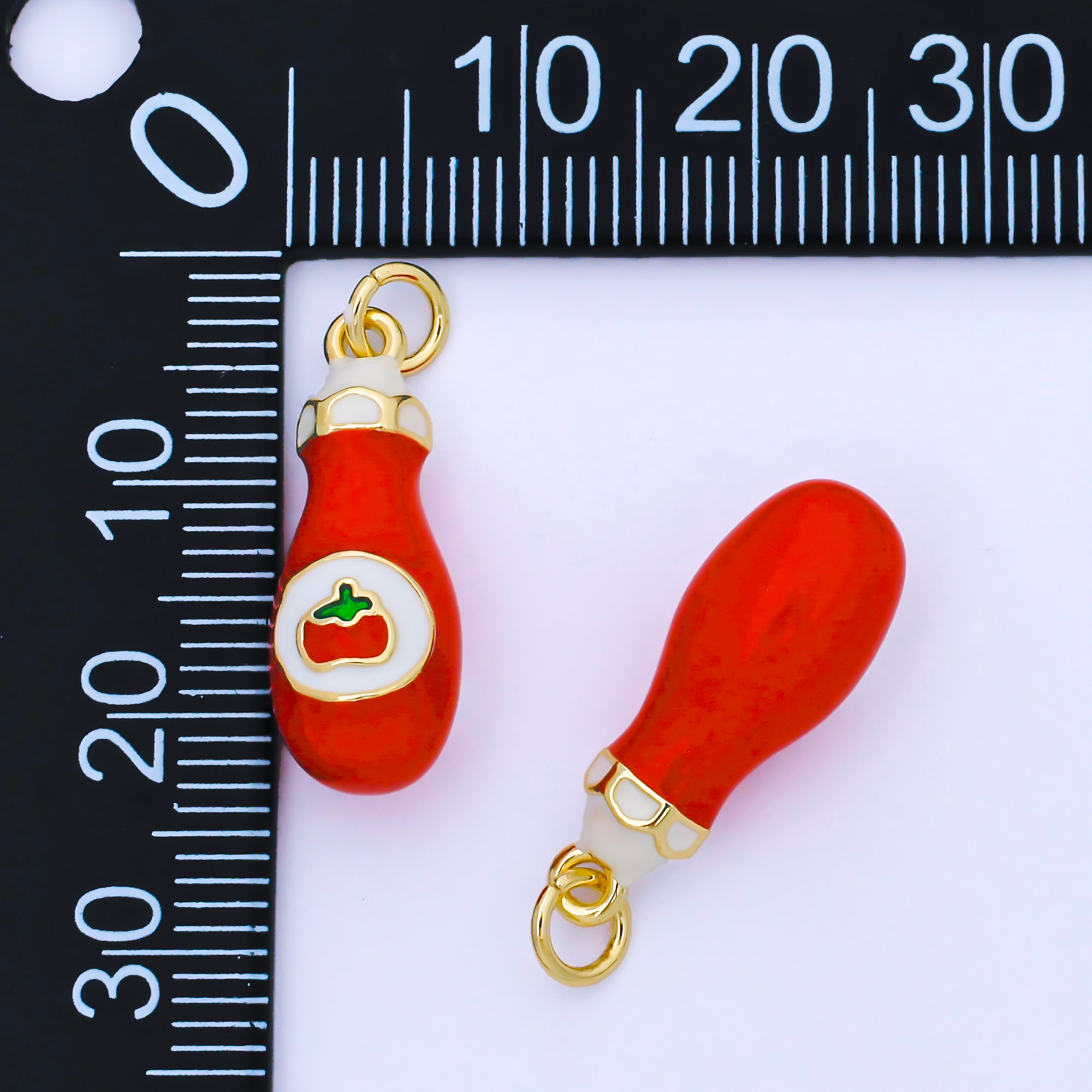 24K Gold Filled Tomato Ketchup Enamel 3D Multidimensional Charm | AF1564