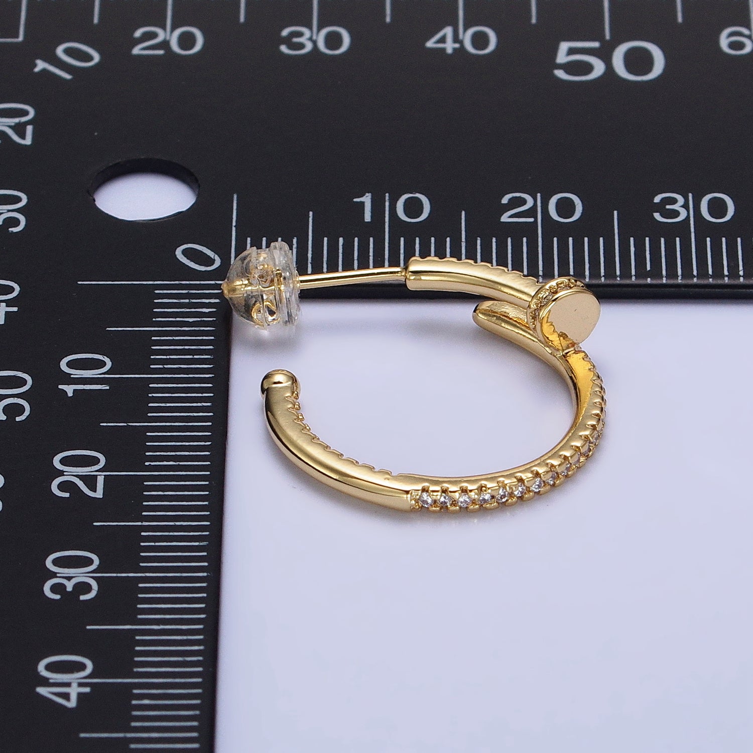 24K Gold Filled 23mm Needle Micro Paved CZ Hoop Earrings in Gold & Silver | AB534 AB535