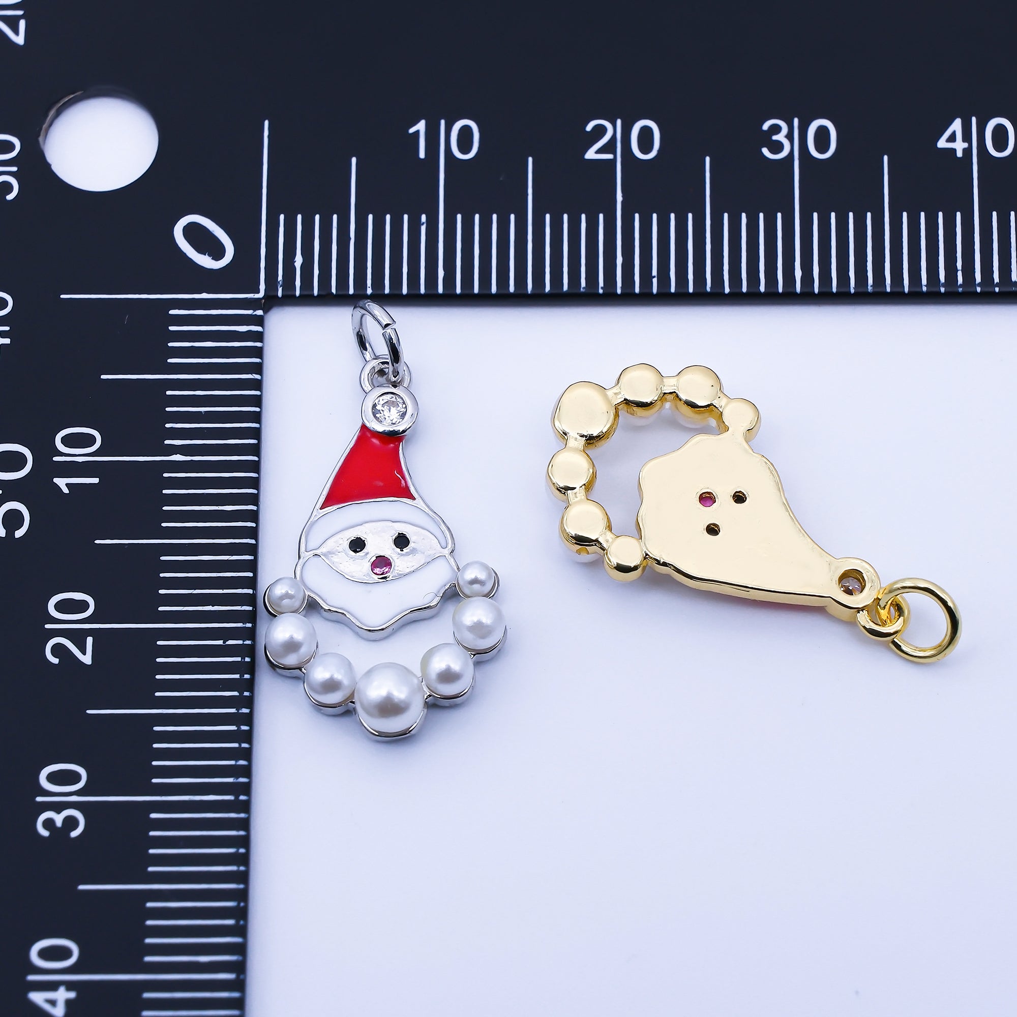 24K Gold Filled Shell Pearl Enamel Santa Claus Charm in Gold & Silver | C939