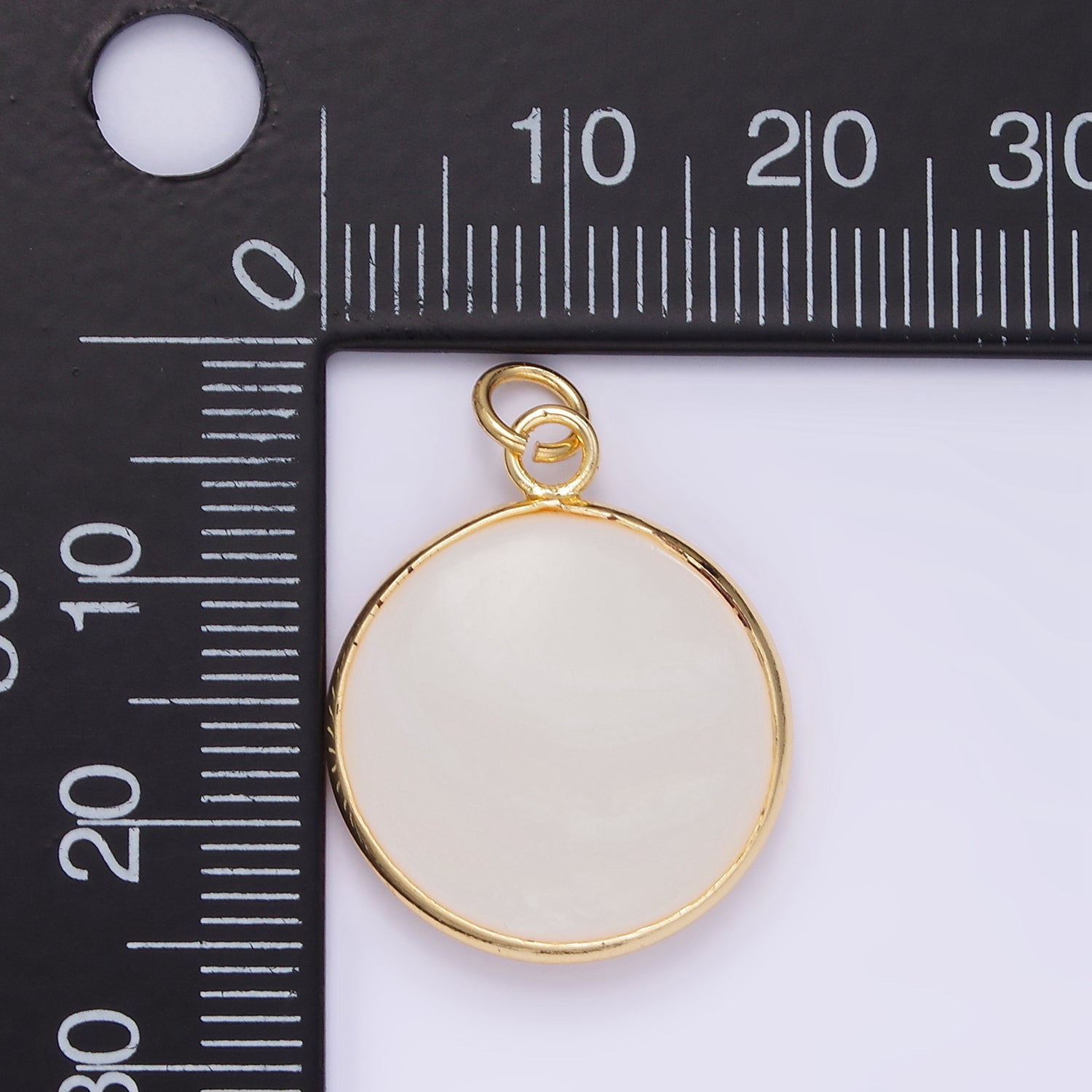 14K Gold Filled 25mm Shell Pearl Bezel Round Gemstone Charm | D568