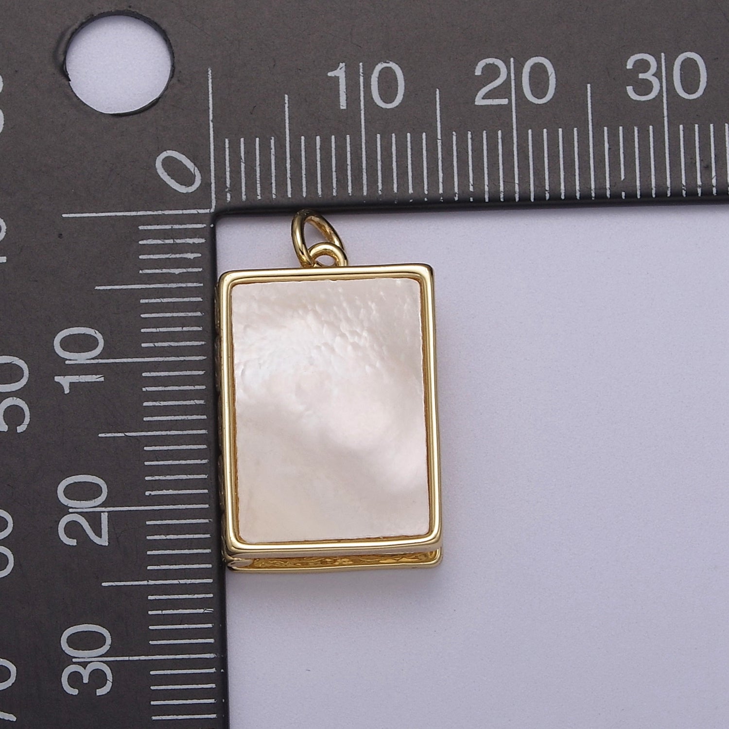24K Gold Filled 25mm Mother of Pearl Rectangle Locket Charm | C00112