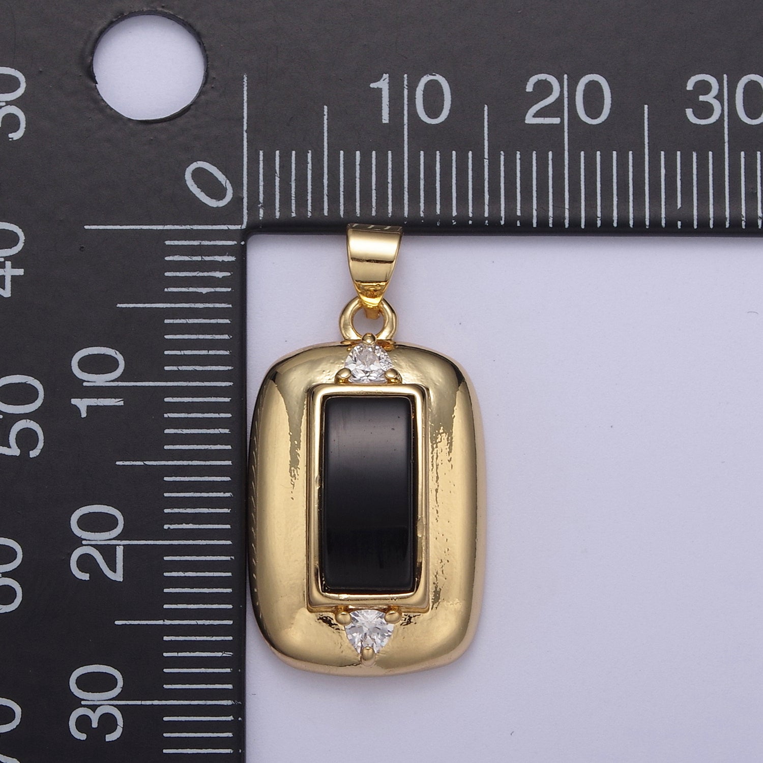 14K Gold Filled 28mm Black Onyx CZ Gemstone Rectangle Bezel Pendant | H542