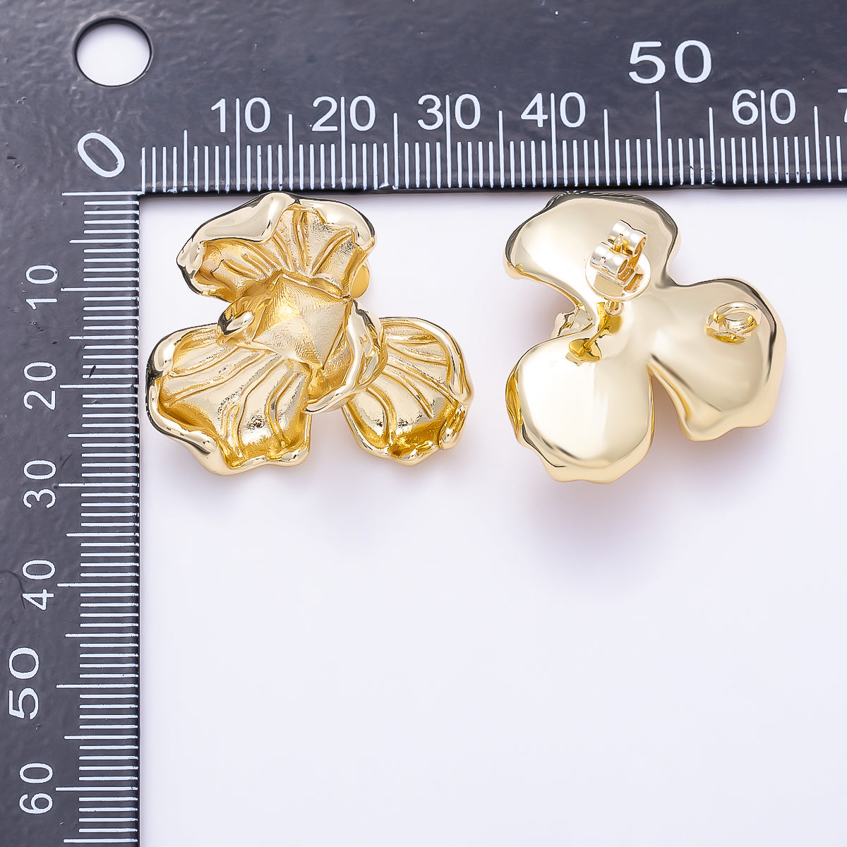 16K Gold Filled 30mm Minimalist Geometric Foil Flower Drop Stud Earrings | Findings-00489