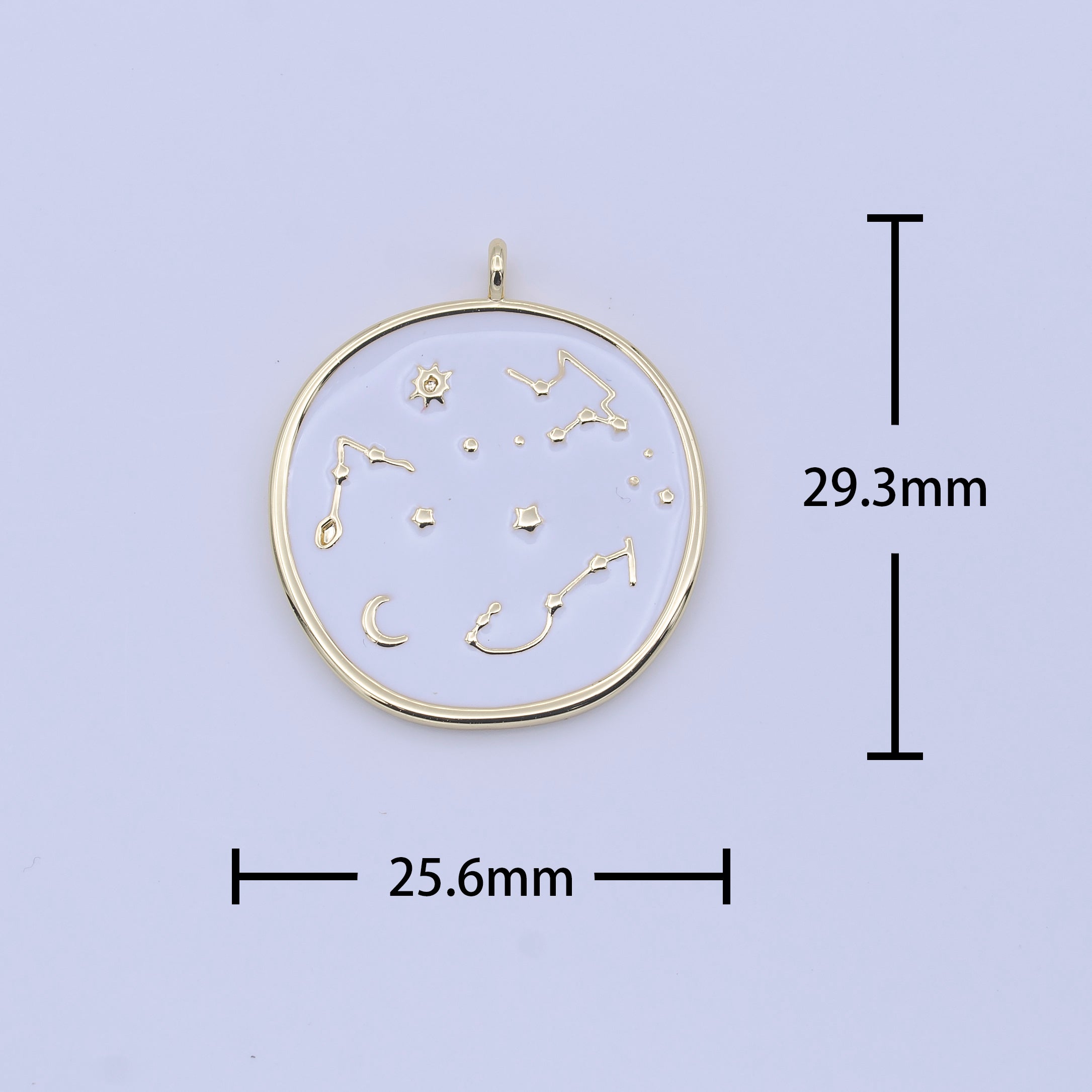 14K Gold Filled 30mm White, Black Enamel Constellation Star Celestial Round Charm | H274 H277