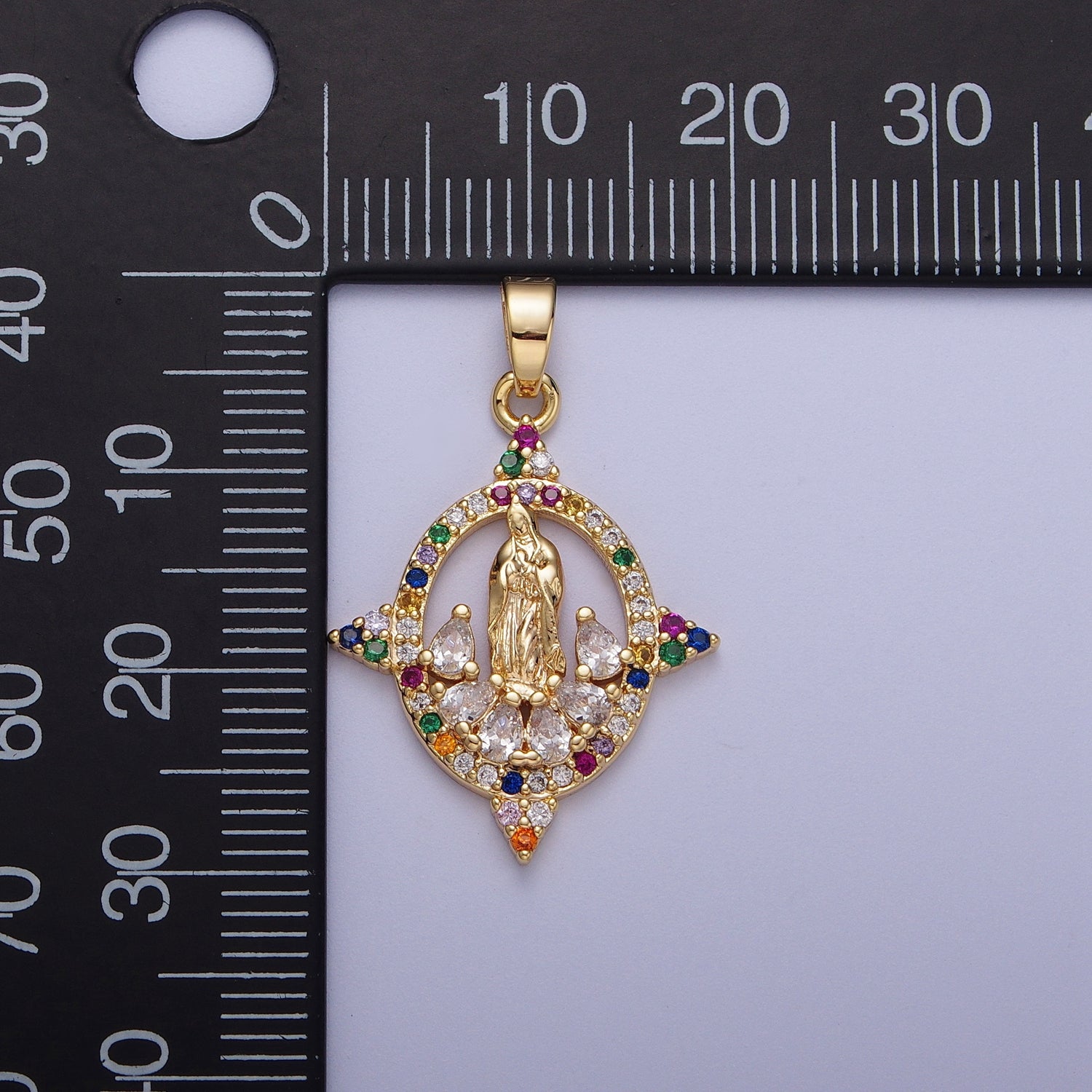 Micro Paved CZ Open Oval Geometric Mother Mary Religious Pendant | H001