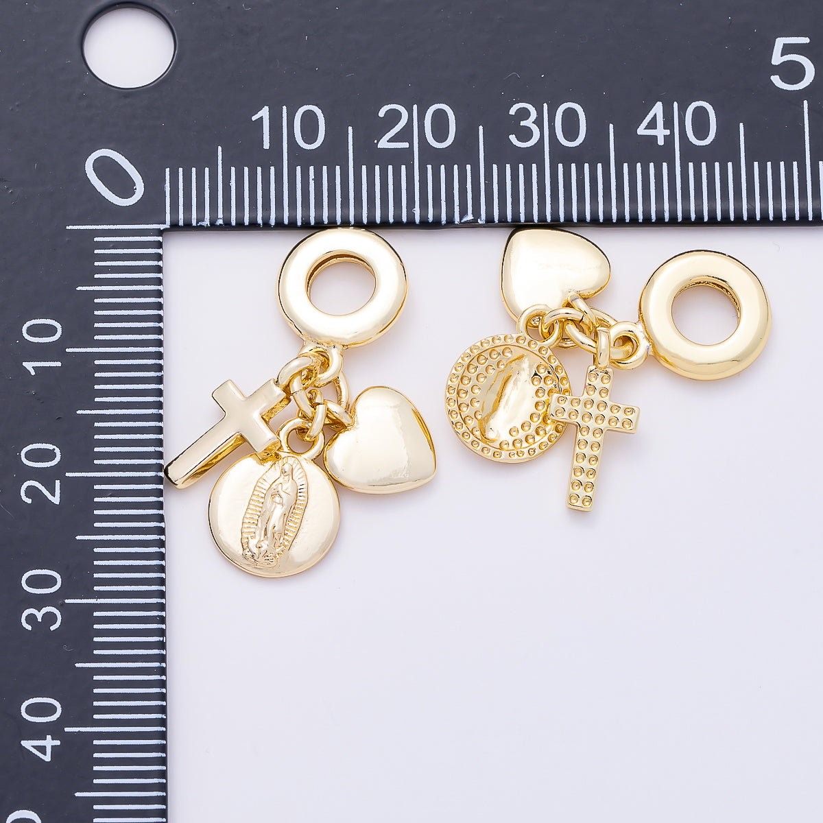 16K Gold Filled 30mm Religious Heart Cross Mother Mary Minimalist Drop Rondelle Pendant | Charms-01152