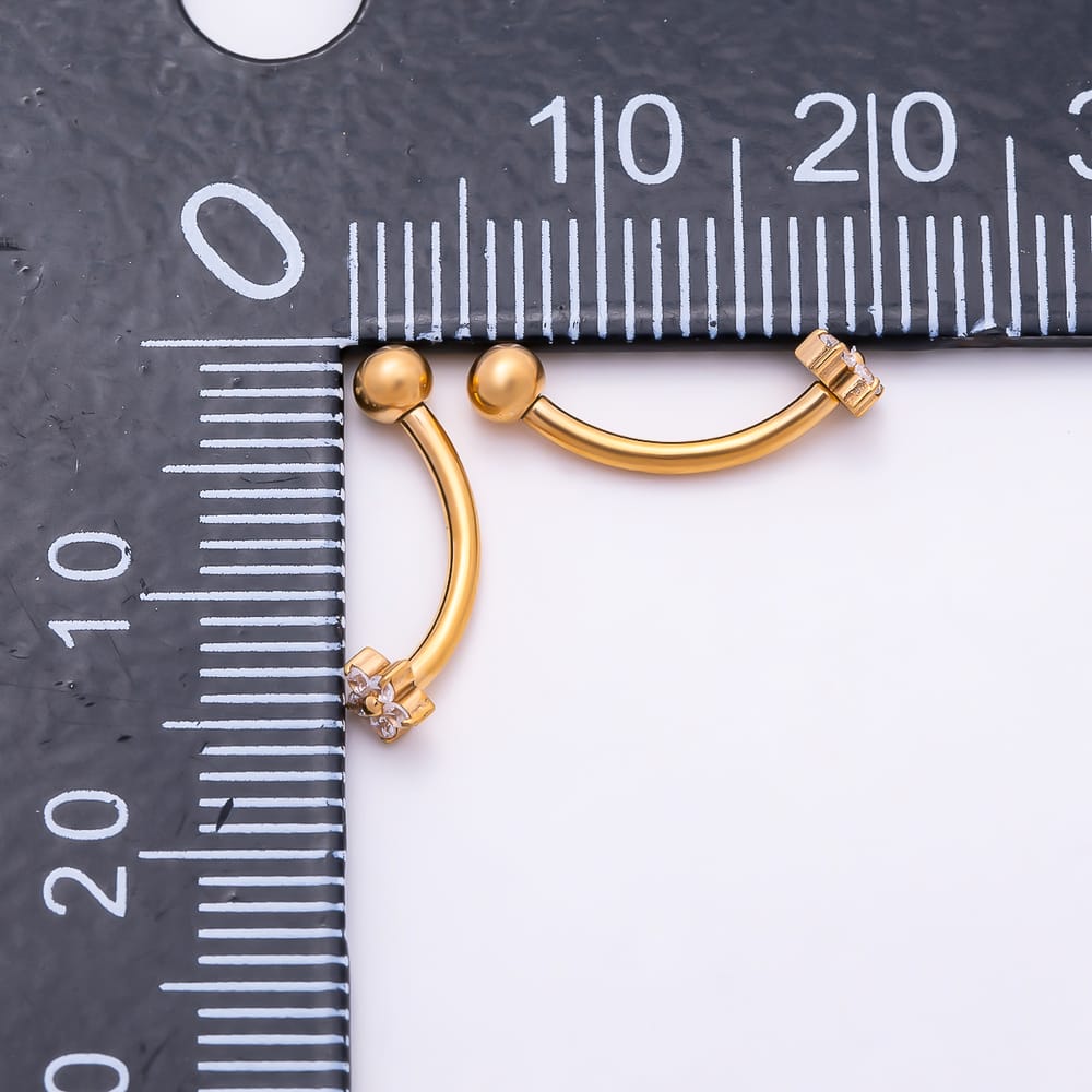 Titanium 4.5mm CZ Flower Curved Eyebrow Barbell Piercing Stud in Gold & Silver | BJ-00293 BJ-00294