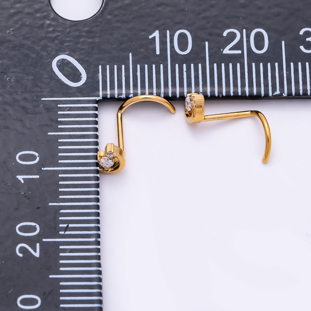 Titanium 8.8mm CZ Heart Celestial Crescent Moon Cartilage Nose Single Piercing Stud in Gold & Silver | Findings-00452 Findings-00453
