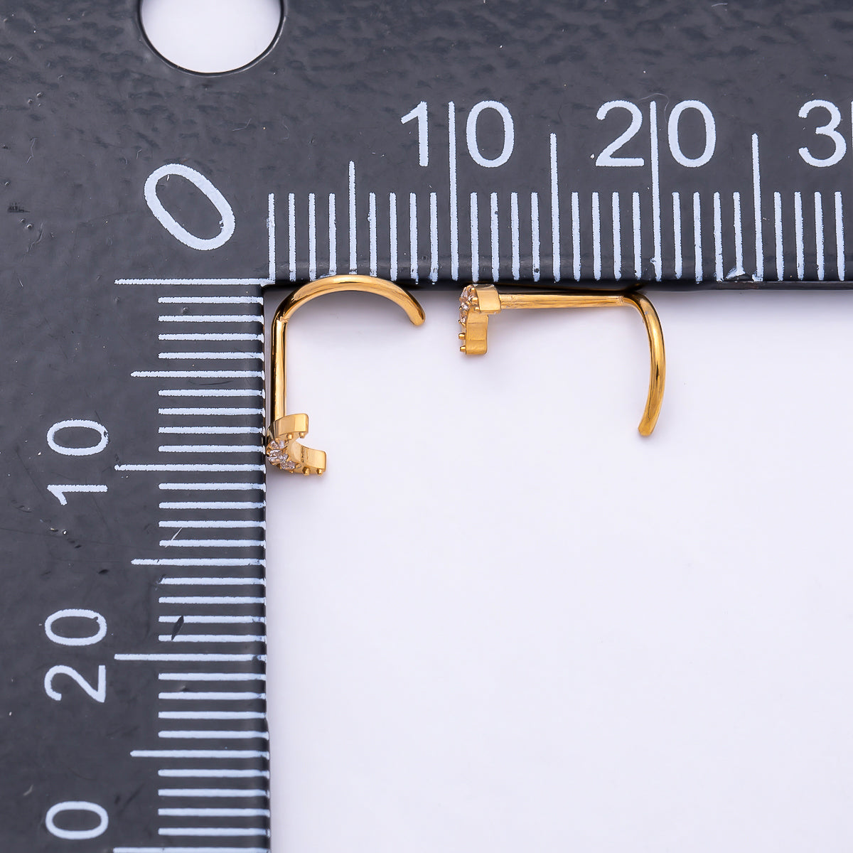 Titanium 4mm Crescent Moon Micro Paved CZ Cartilage Nose Single Piercing Stud in Gold & Silver | Findings-00444