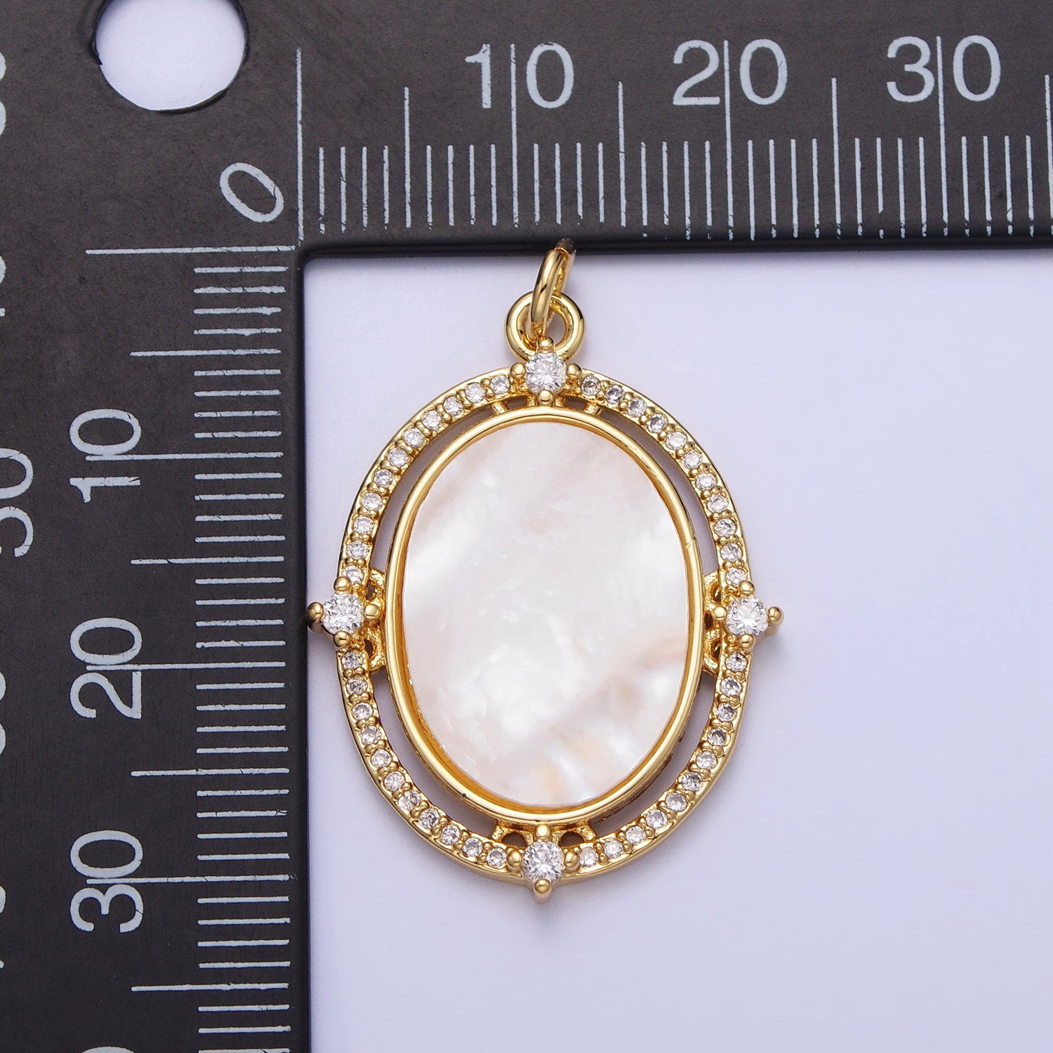 Oval pearl pendant micro pave oval geometric charm in 14k gold filled with clear cz stone for necklace charm supply ac365