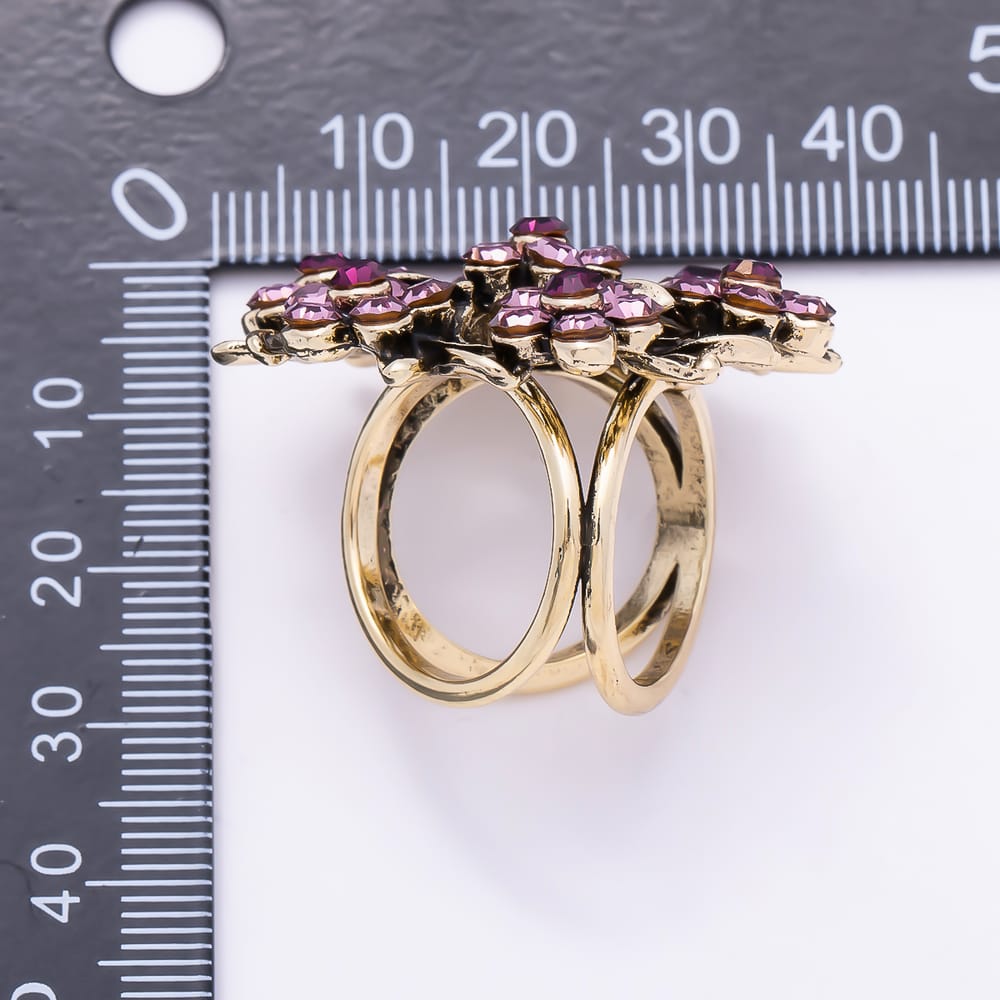 AUNTUMN FALL | Vintage Gold 37mm Purple Rhinestone Leaf Flower Wreath Stopper Woggle Scarf Bandana Bead Bolo Slide | Findings-00182