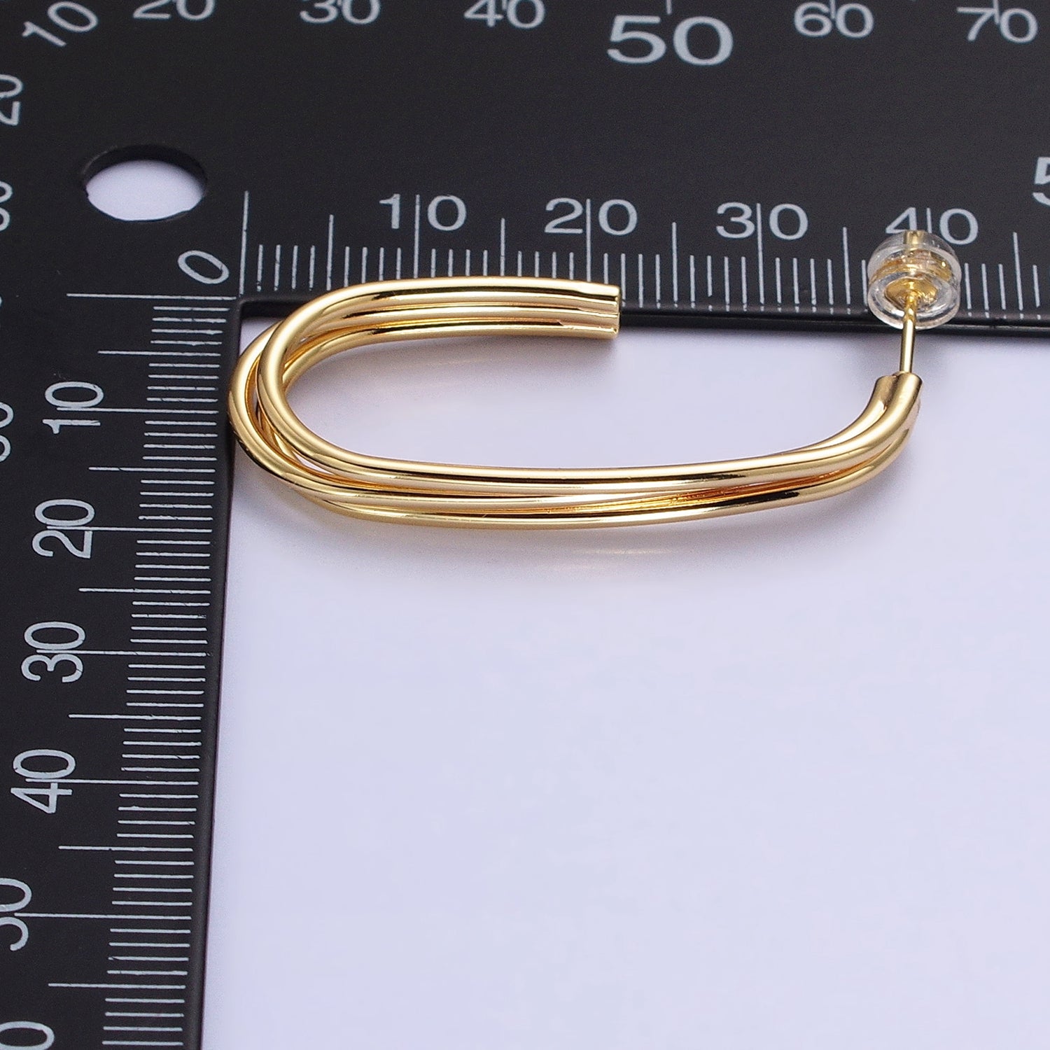 Gold, Silver 40mm Triple Band J-Shaped Geometric Hoop Earrings | AB627 AB628