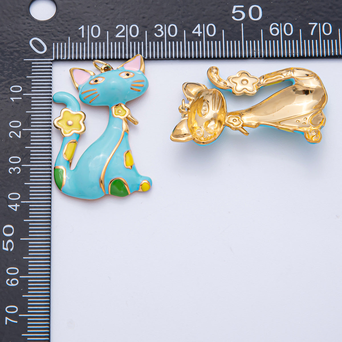 Stainless Steel 40mm Blue, White, Black, Pink Enamel Cat Kitten Pet Statement Charm | J816 J840