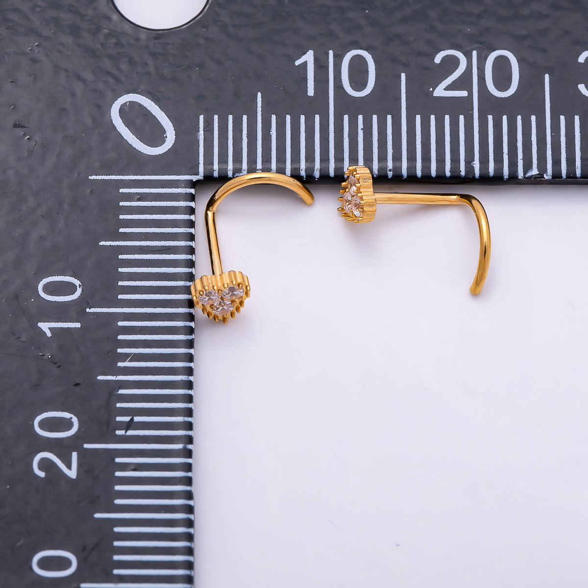 Titanium 4mm CZ Heart Cartilage Nose Single Piercing Flat Back Stud in Gold & Silver | Findings-00448 - Findings-00449