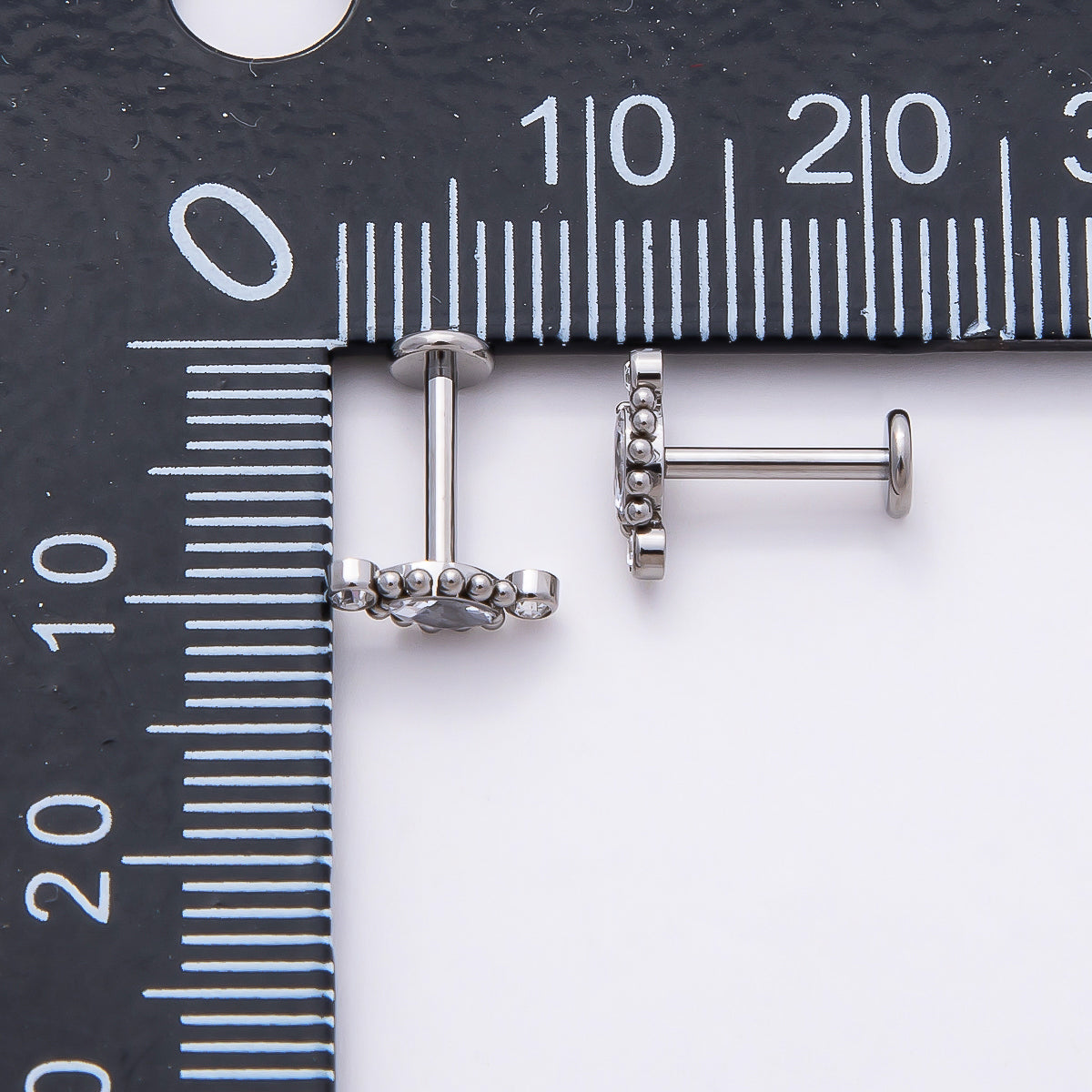 Titanium 4mm Clear CZ Marquise Bubble Cartilage Piercing Flat Back Stud in Gold & Silver | Findings-00333 Findings-00334