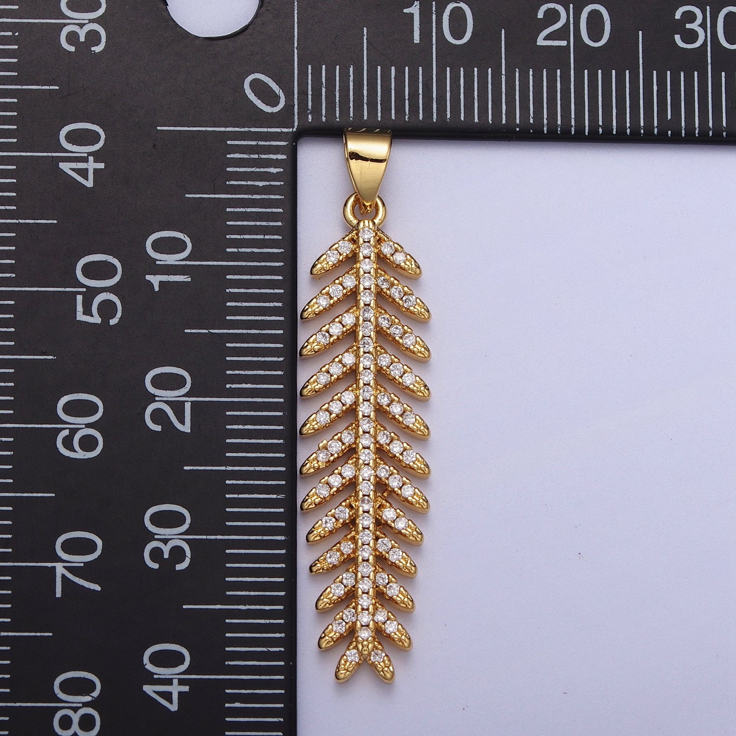 24K Gold Filled 40mm Micro Paved CZ Long Majesty Palm Leaf Pendant | I315