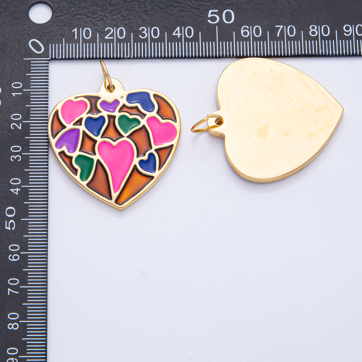Stainless Steel 40mm Neon, Pastel Multicolor Enamel Heart Statement Charm | J908