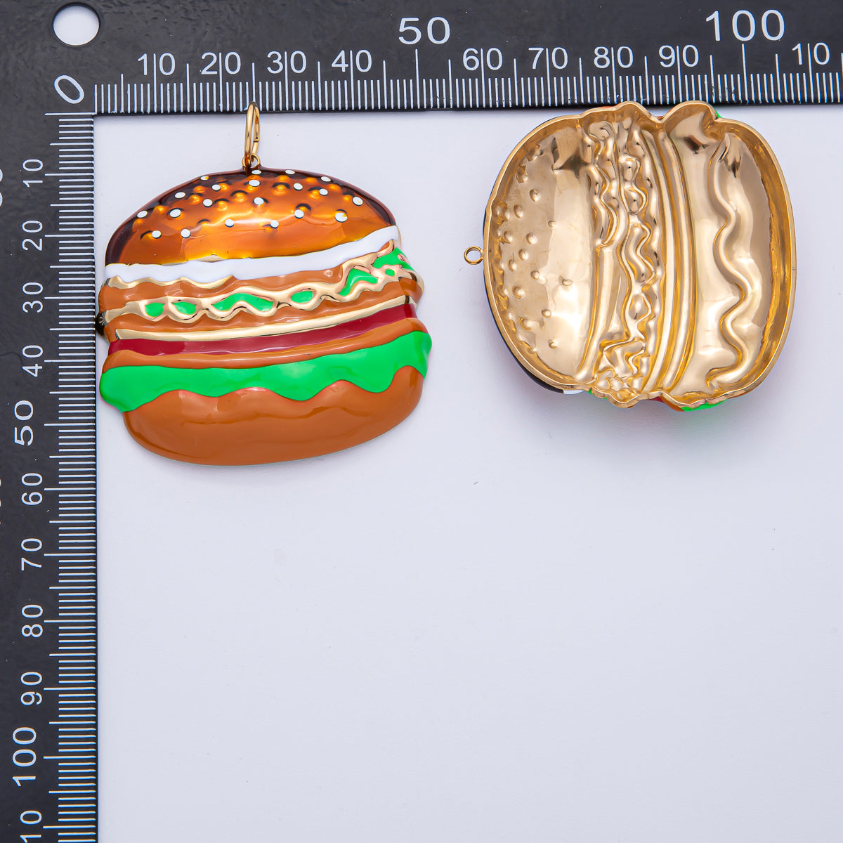 Stainless Steel 50mm Enamel Burger Fast Food Charm | J935