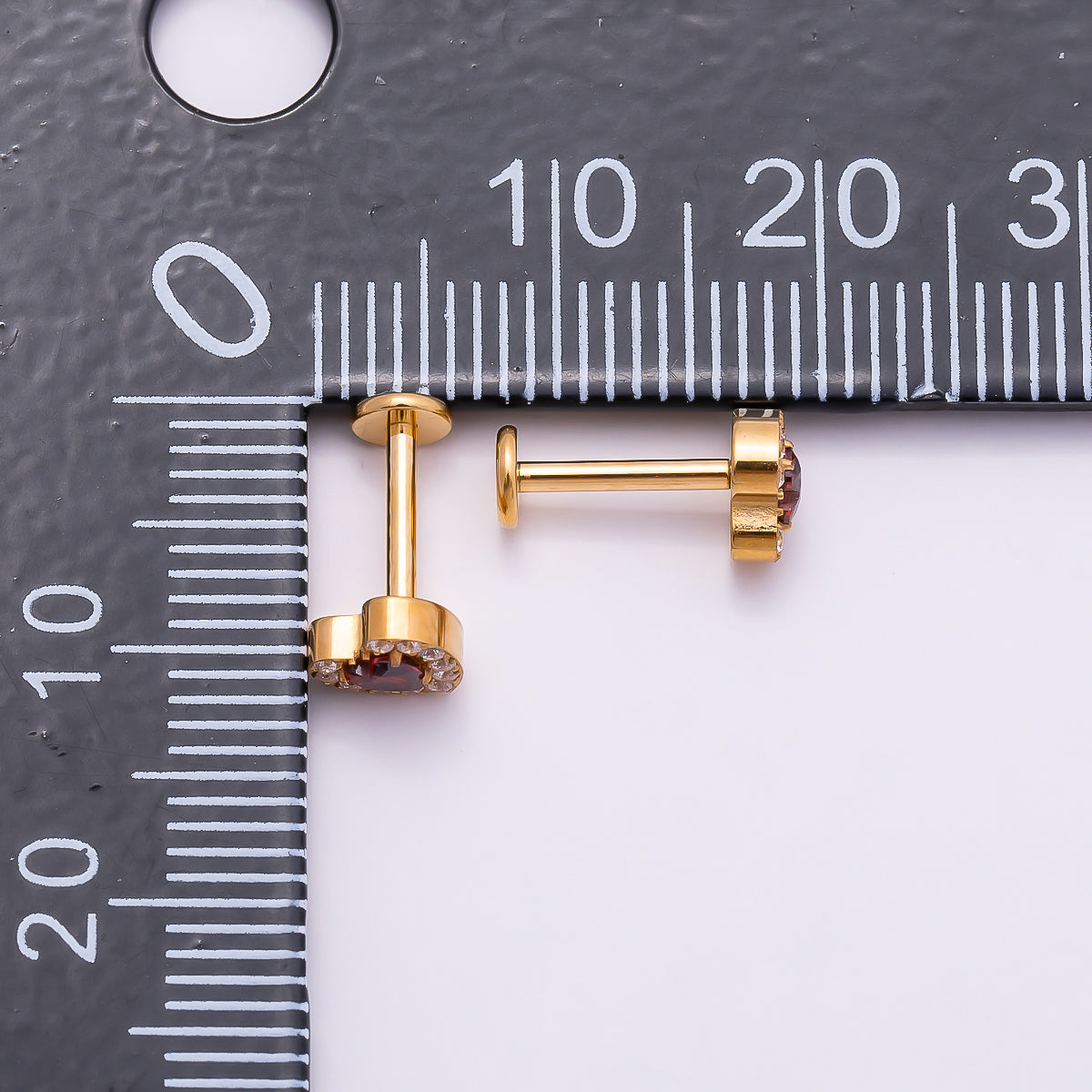24K Gold Filled 5.5mm Red Micro Paved CZ Heart Cartilage Piercing Flat Back Stud in Gold & Silver | Findings-00256 Findings-00257