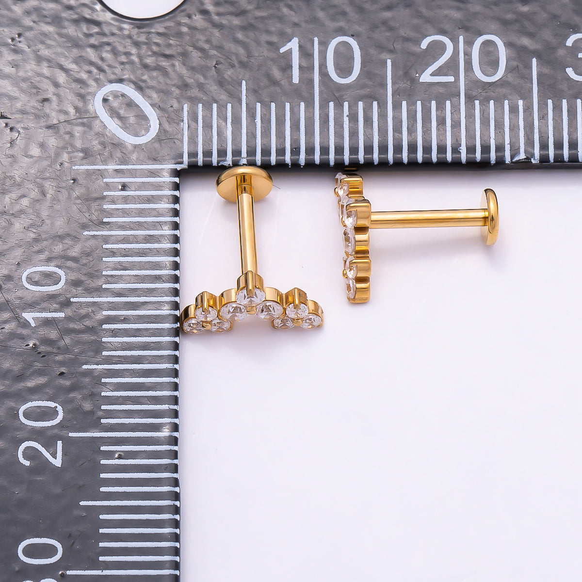 24K Gold Filled 5.5mm Triple Clear CZ Cluster Cartilage Piercing Flat Back Stud in Gold & Silver | Findings-00260 Findings-00261