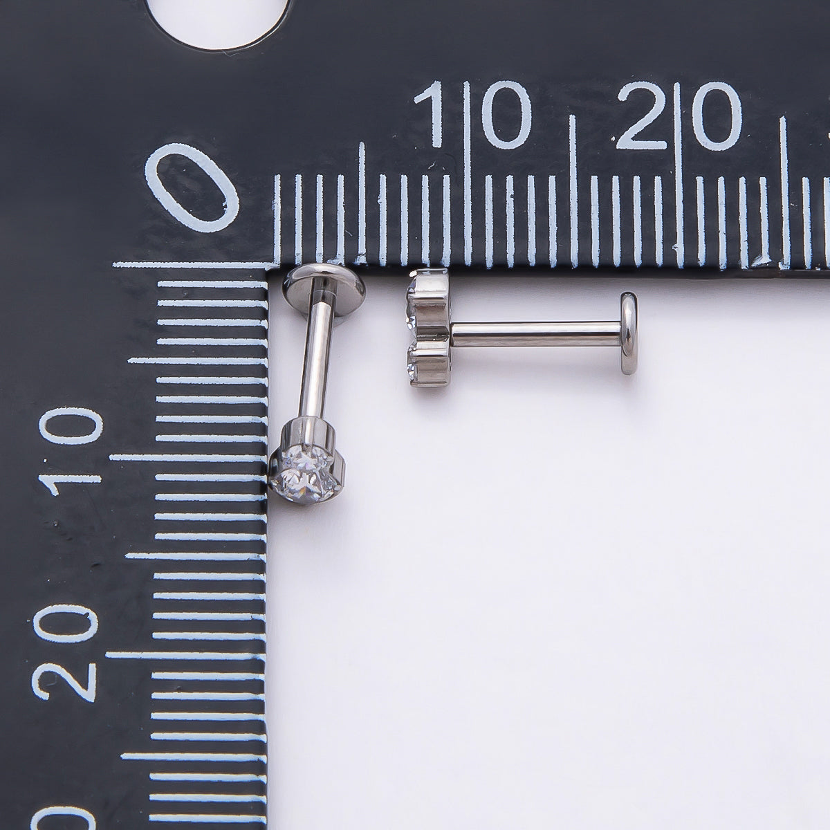 Titanium 6mm Clear CZ Double Round Cartilage Piercing Flat Back Stud in Gold & Silver | Findings-00315 Findings-00316