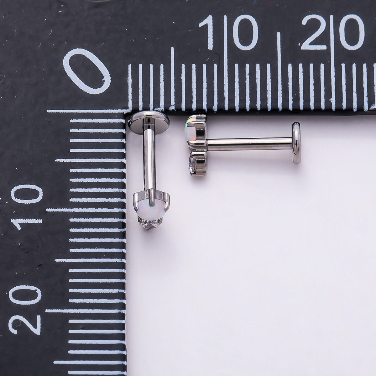 Stainless Steel 6mm White Opal Clear CZ Single Cartilage Piercing Flat Back Stud in Gold & Silver | Findings-00232 Findings-00233
